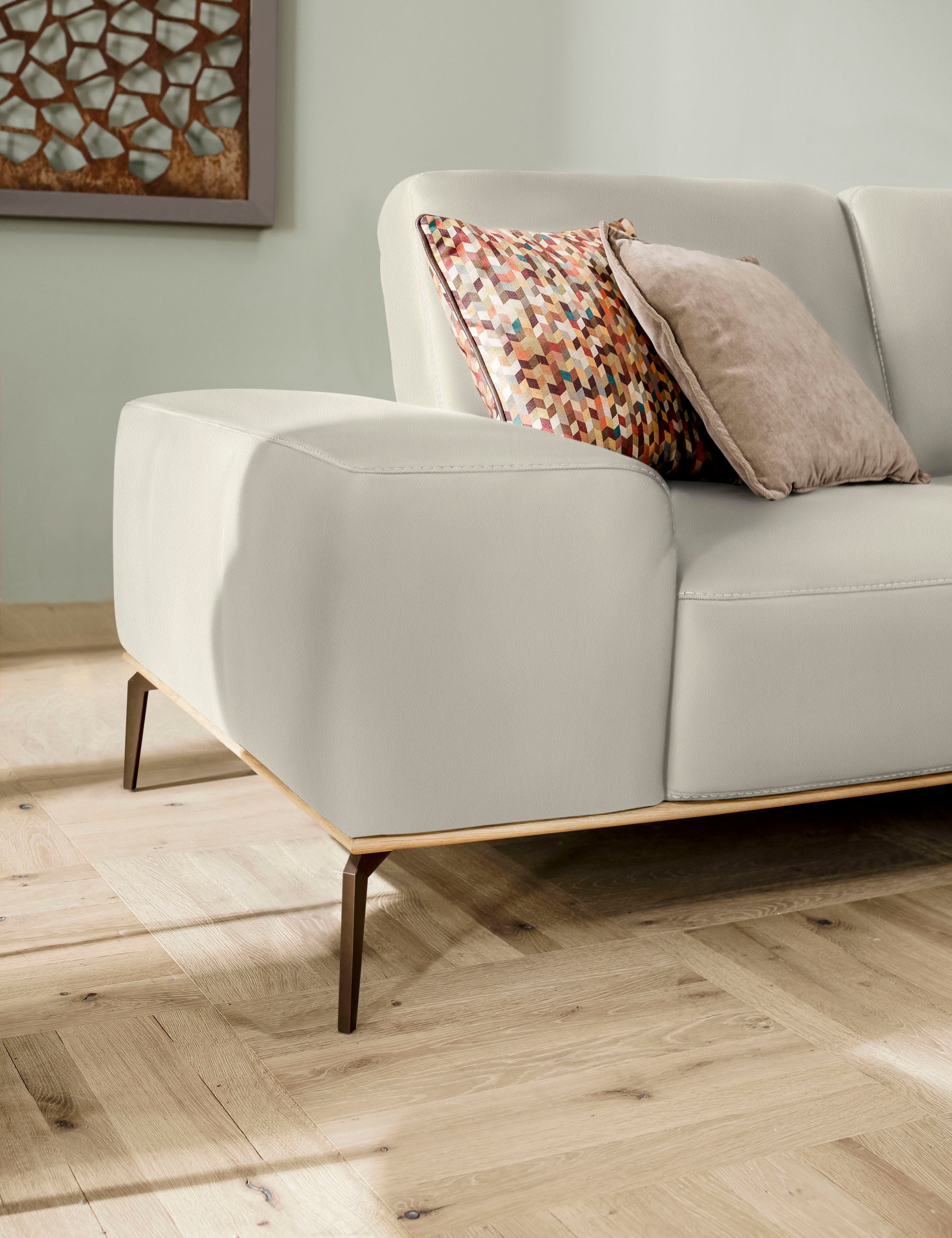 W.SCHILLIG Ecksofa »run, Designsofa mit tollem Sitzkomfort, bequem, L-Form«, mit Holzsockel, Füße in Bronze pulverbeschichtet, Breite 279 cm