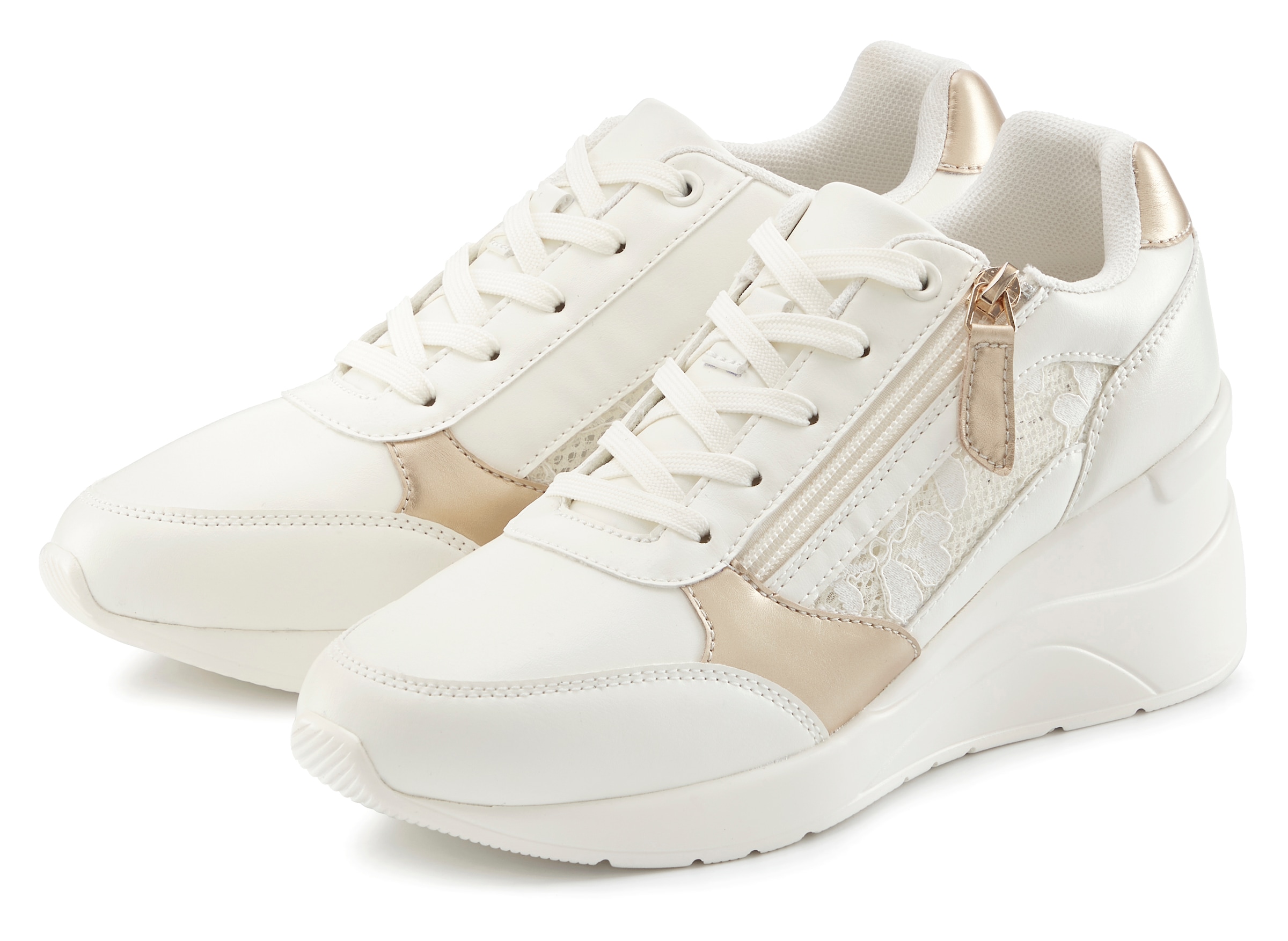 LASCANA Sneaker »Freizeitschuh, Halbschuh,«, mit innenliegendem Keilabsatz und Spitzendetails VEGAN