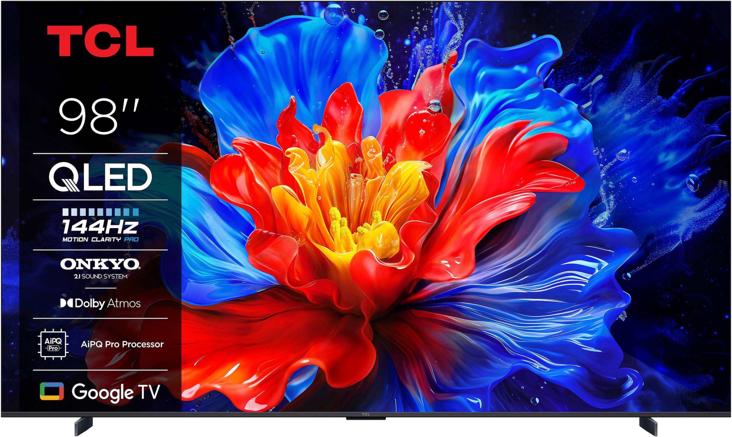 TCL QLED-Fernseher »98P81KX7«, 4K Ultra HD, Google TV-Smart-TV, 144Hz, Multi-HDR, Dolby Vision, Game Master, Smart TV, Apple TV, ONKYO