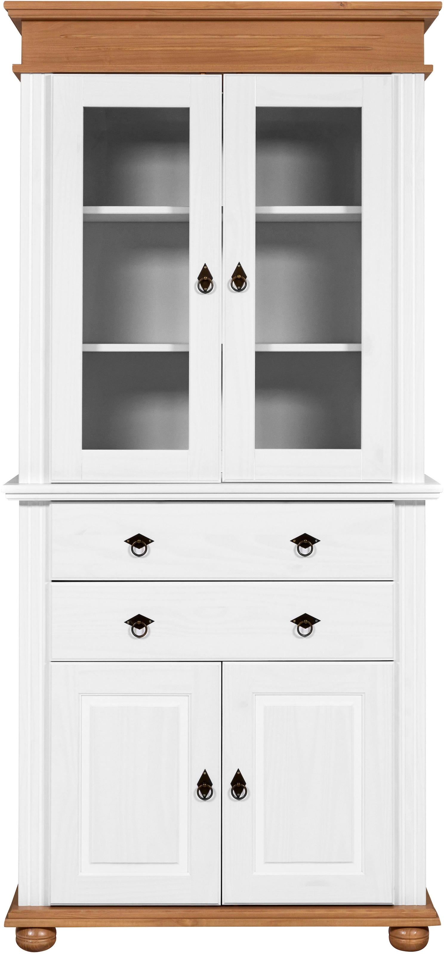 Inter Link Vitrine »Halmaro, Kiefer Massivholz, Weiss/Grau-Lava, 101 x 46,30 x 220 cm« 1 Stk. tlg. Buffet im Laudhausstil, Küchenschrank mit Glastüren, viel Stauraum