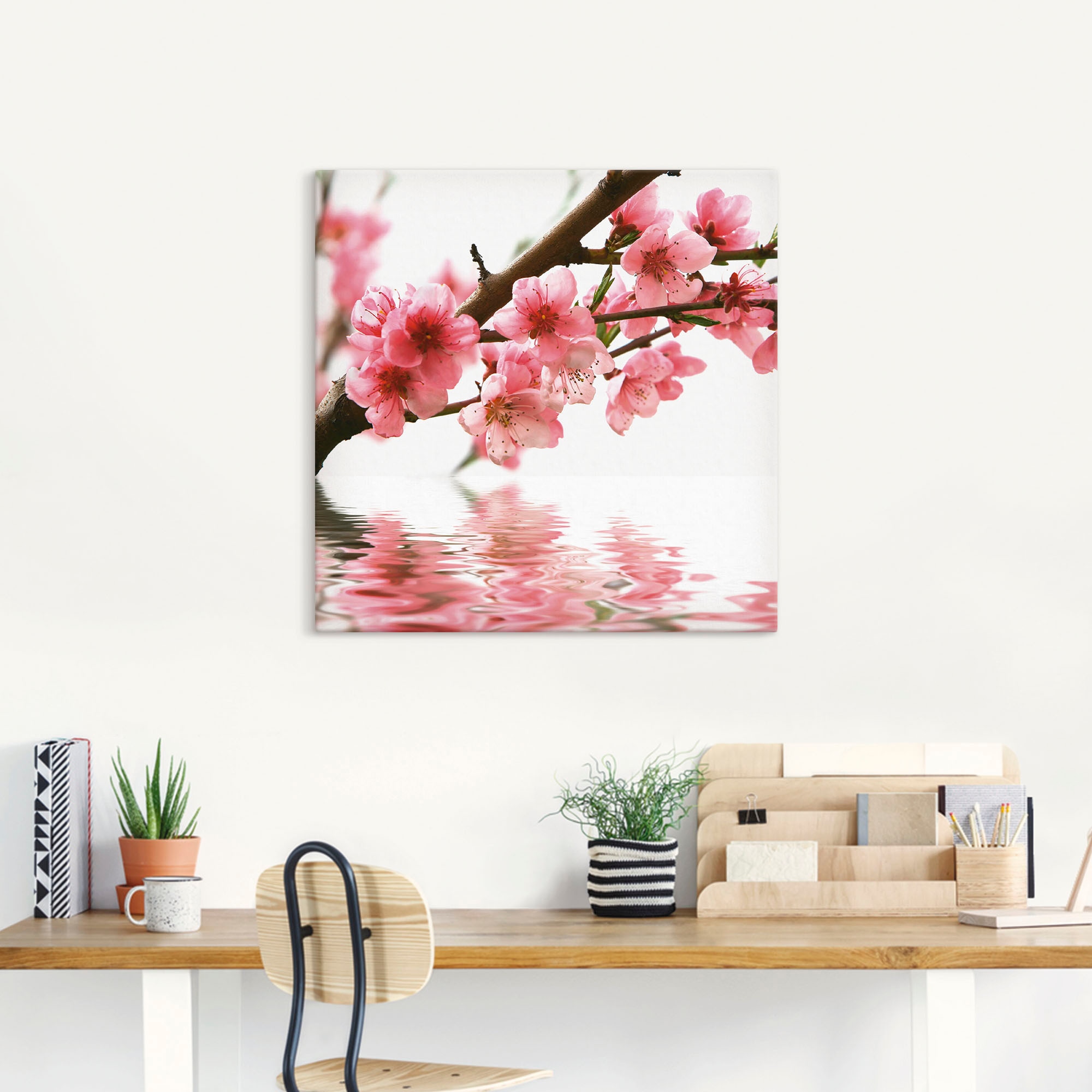 Artland Wandbild "Pfirsichblüten reflektieren im Wasser", Blumen, (1 St.), günstig online kaufen