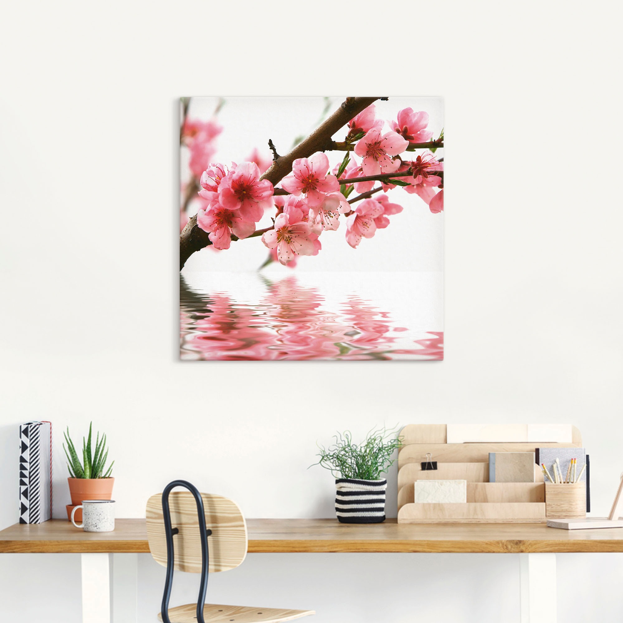 Artland Wandbild "Pfirsichblüten reflektieren im Wasser" Blumen 1 Stk. tlg. günstig online kaufen