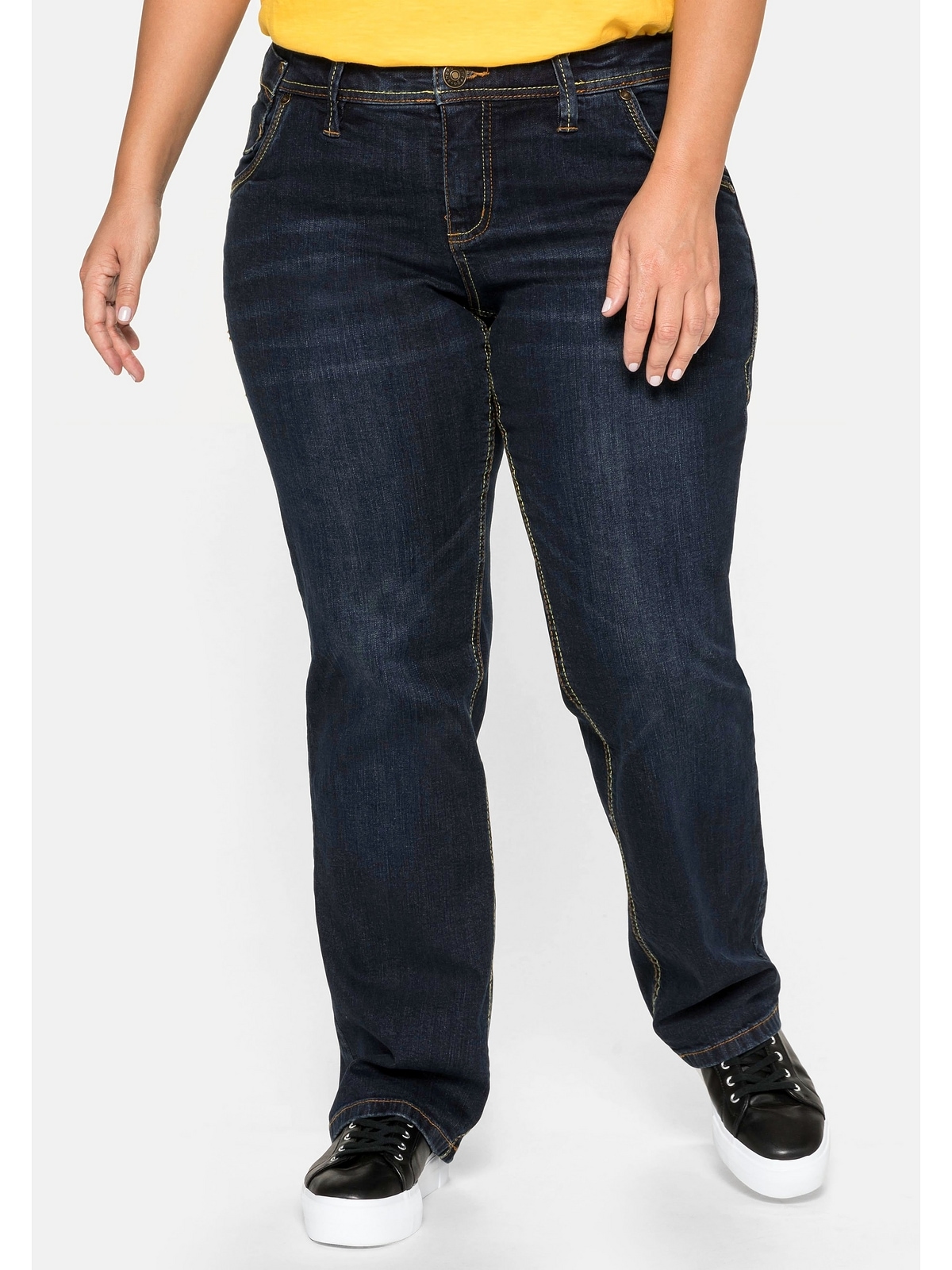 Sheego Stretch-Jeans »Große Größen«, mit gerader Beinform, individuelle Used-Effekte