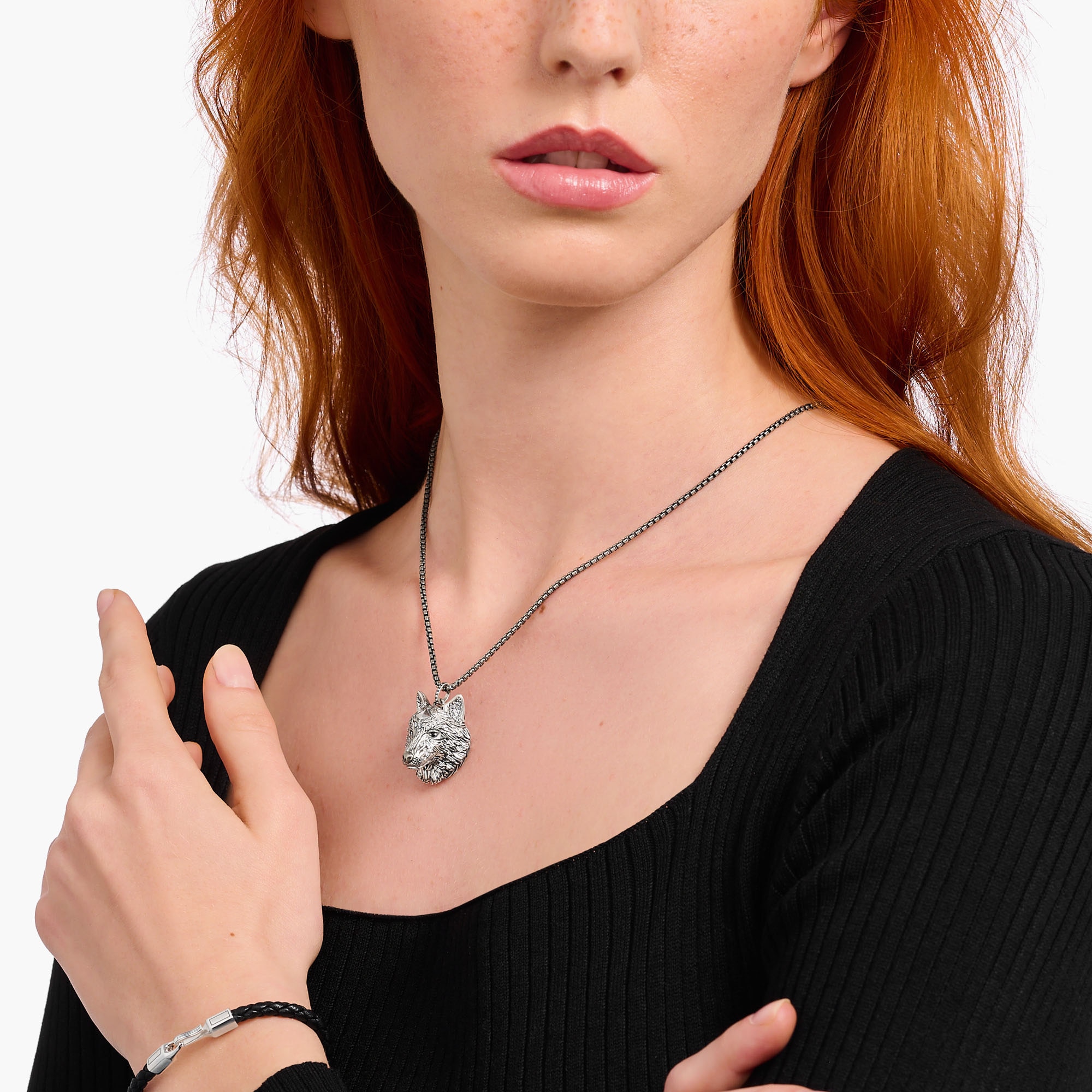 THOMAS SABO Kettenanhänger »Wolfs-Gesicht-Optik mit Steinen Silber, PE965-691-21«, mit Zirkonia (synth.)