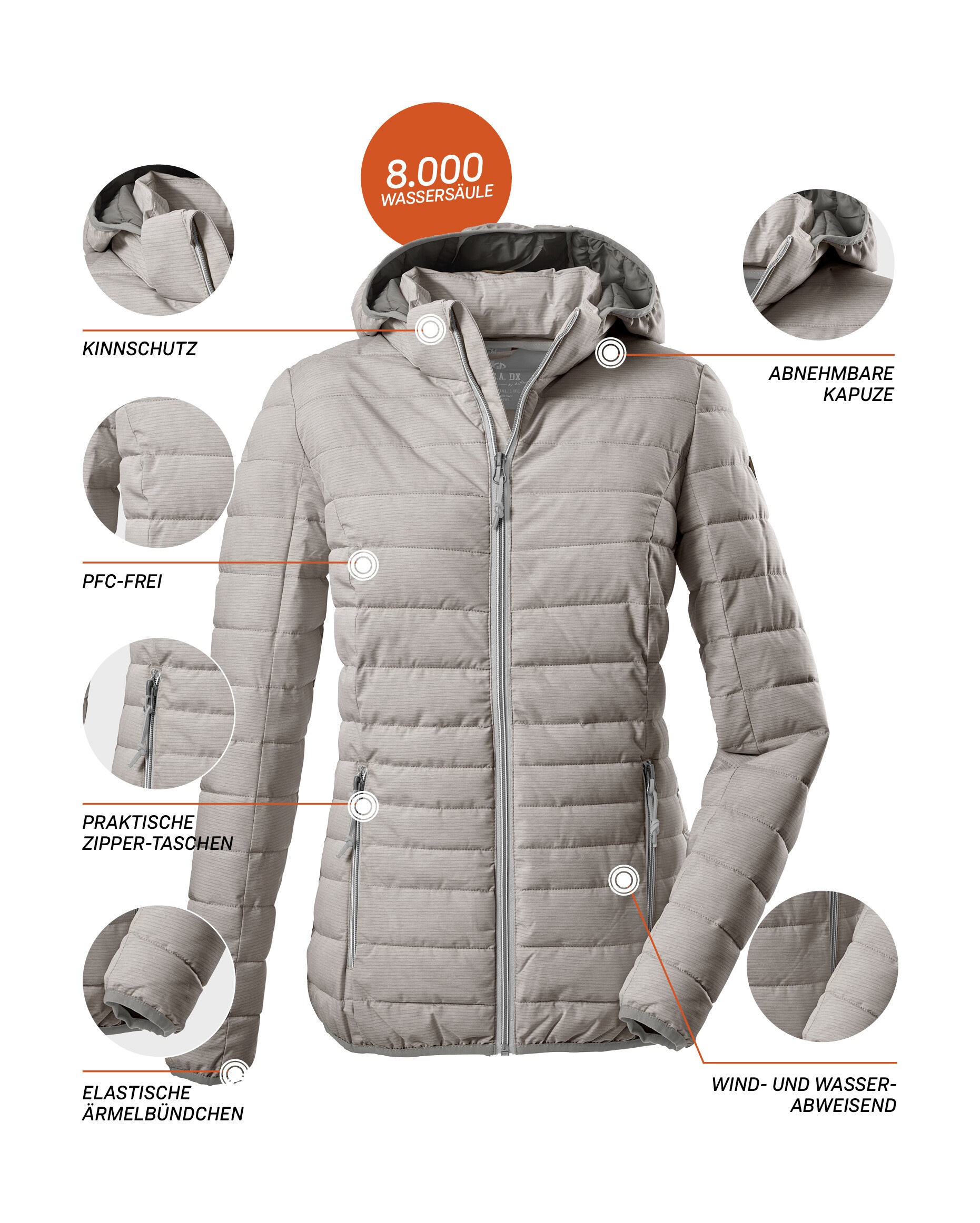 Thumbnail - G.I.G.A. DX by killtec Steppjacke "Uyaka Stripe" Leichte, warme Steppjacke mit abnehmbarer Kapuze und Zipper-Taschen