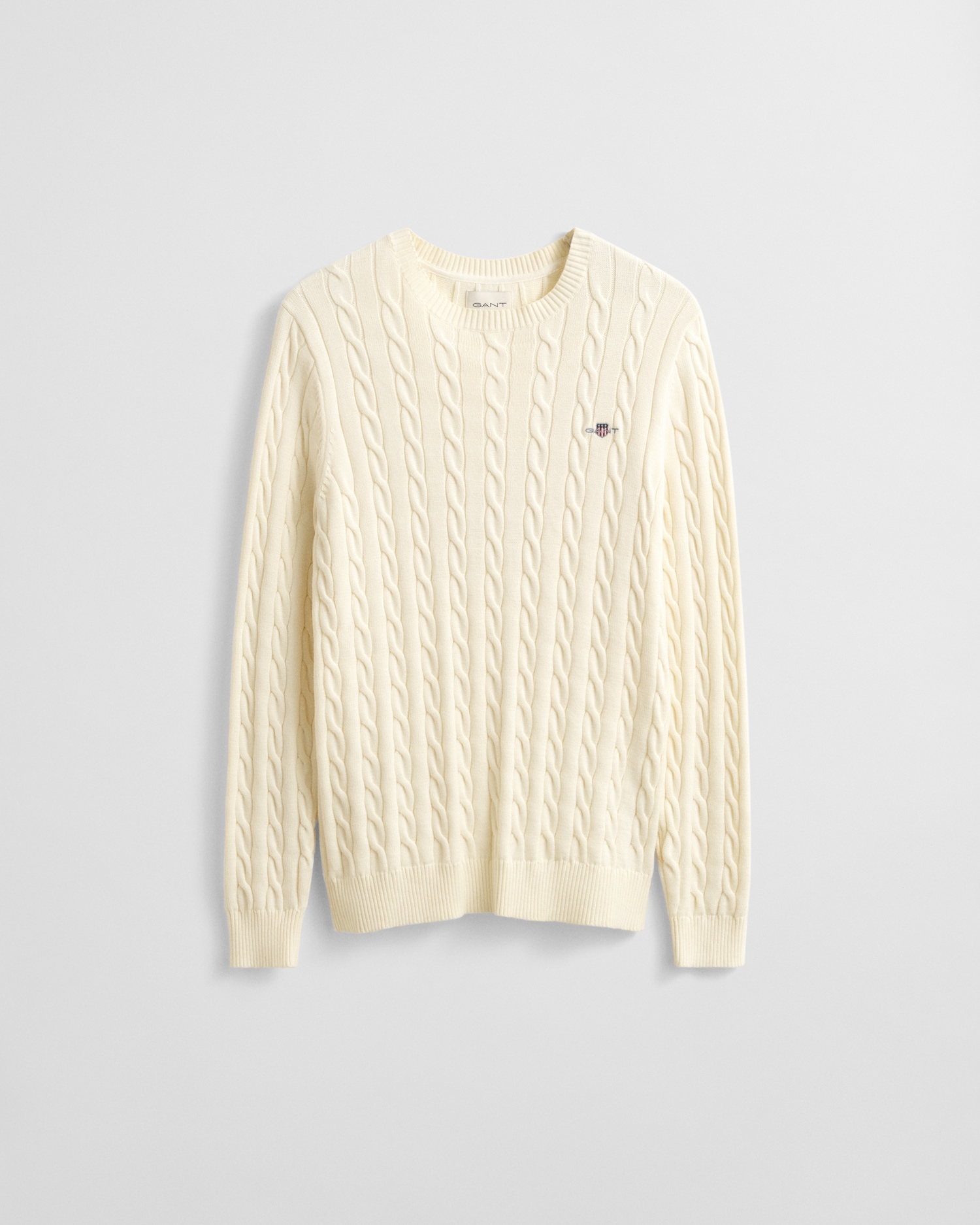 Gant Strickpullover »COTTON CABLE C-NECK«, mit Wappen-Logostickerei auf der Brust
