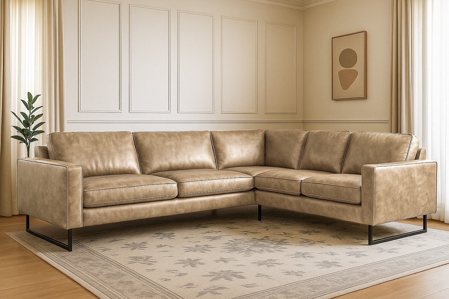 Places of Style Ecksofa »Pinto, XXL, 250/290 cm, langer Schenkel, Ottomane«, Cord, Chenille, Lederoptik, mit Keder, Metallfüße, Wellenunterfederung