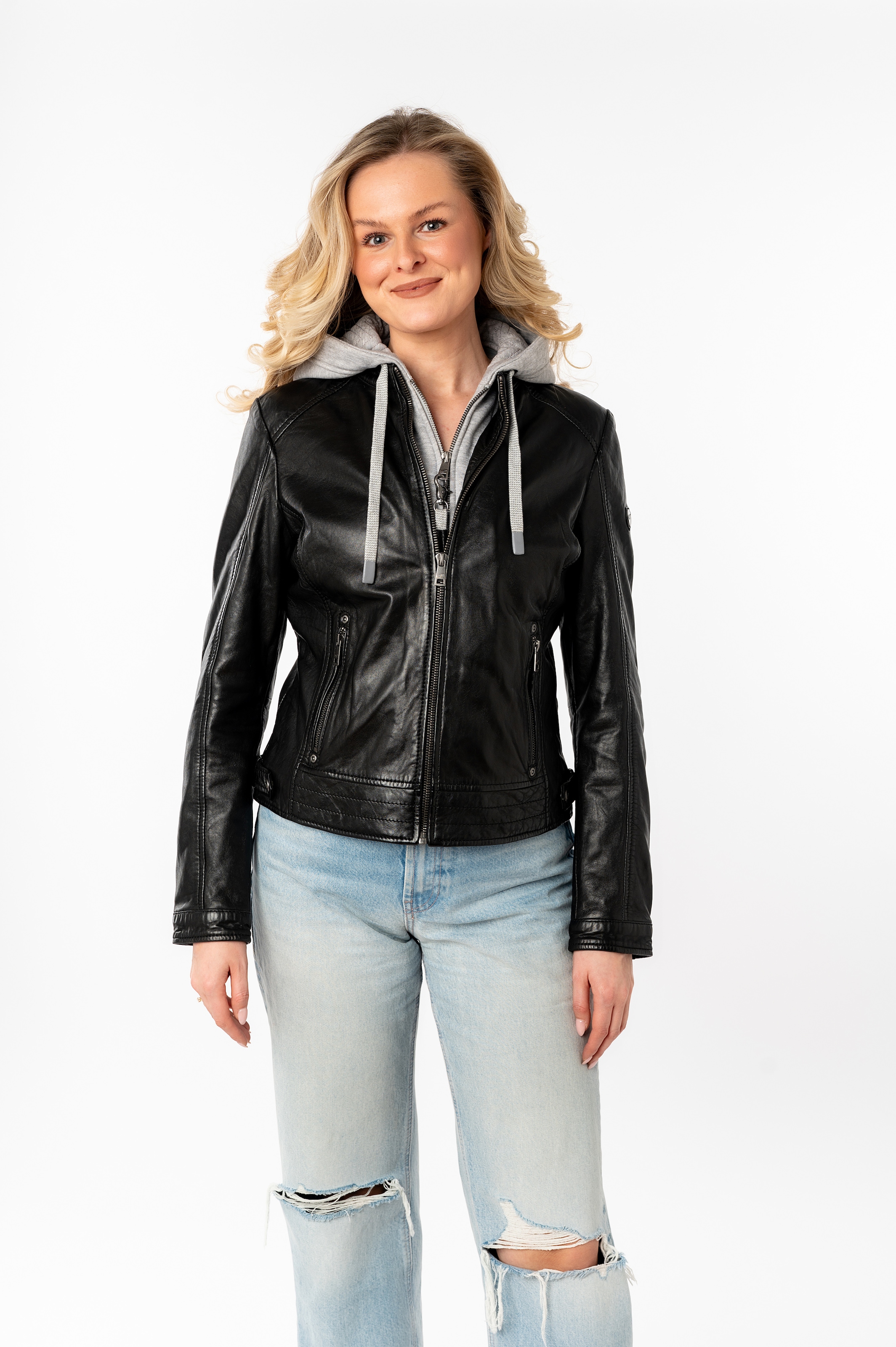 Mauritius Lederjacke "MWAleni", mit Kapuze, mit Jerseykapuze und Stehkragen günstig online kaufen