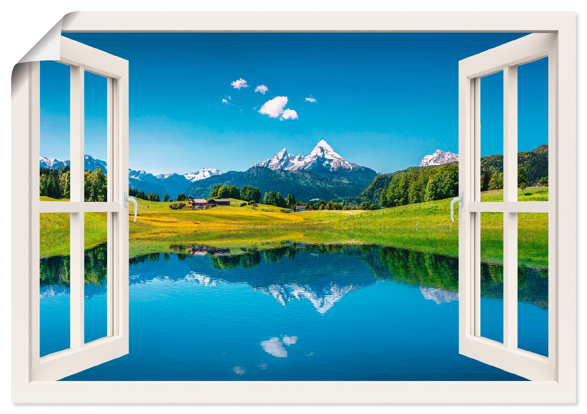 Artland Wandbild "Fensterblick Alpen und Bergsee", Berge, (1 St.), als Lein günstig online kaufen