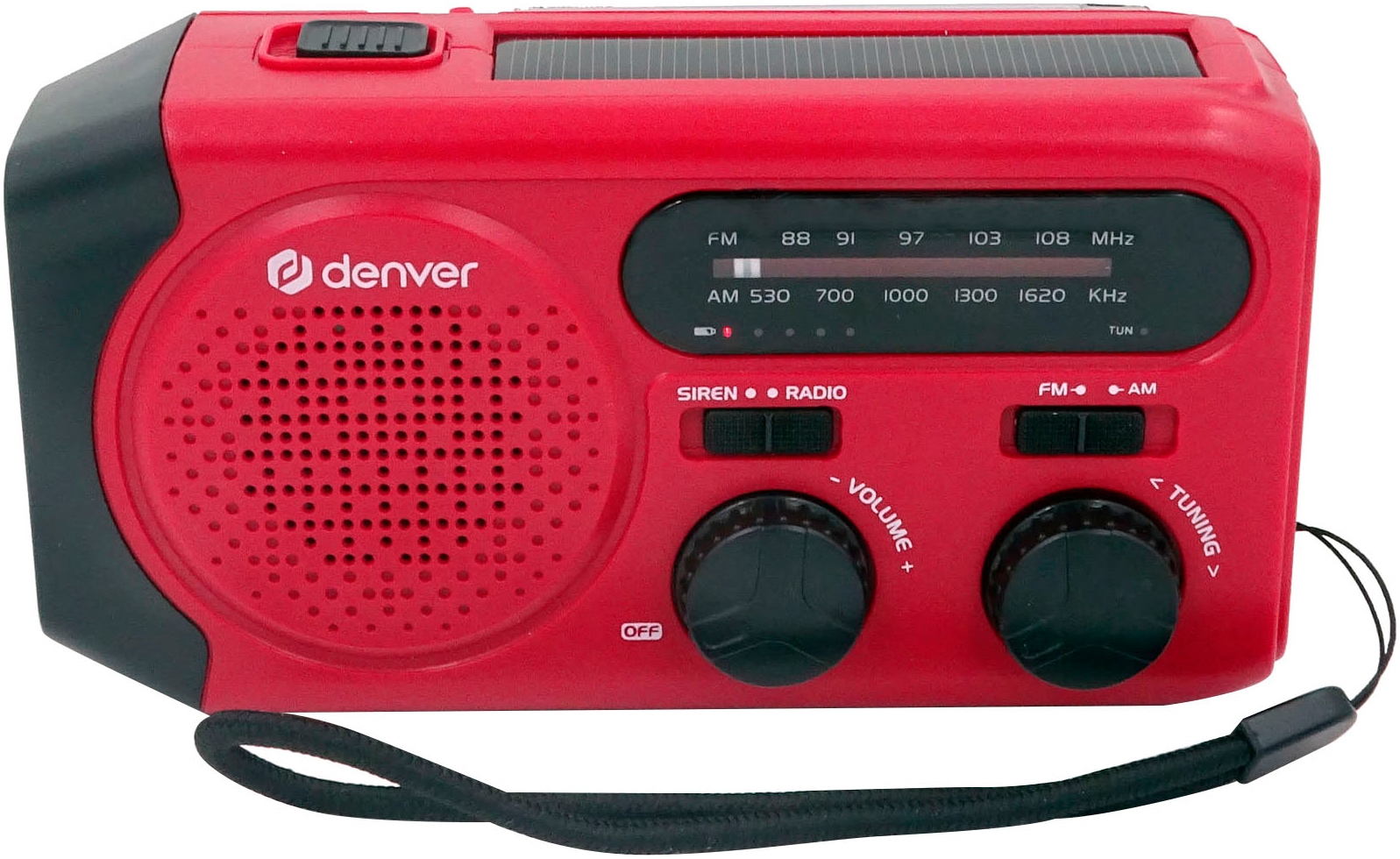 Denver Radio »SCR-2010 Solar und Kurbel«, (FM-Tuner-AM-Tuner), integrierter 2.000 mAh Akku, Batteriebetrieb möglich, Taschenlampe