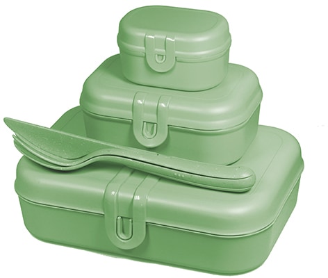 KOZIOL Lunchbox, (Set, 6 tlg., 3 Lunchboxen +1 Besteckset bestehend aus 1x Messer,1x Gabel, 1x Löffel), biozirkulärem Ma