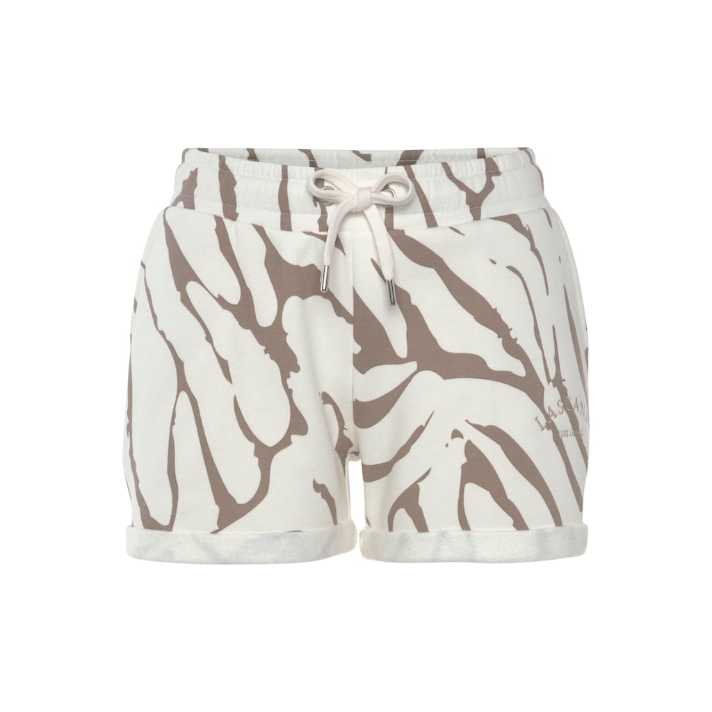 LASCANA Relaxshorts »-Kurze Hose mit Zebradruck,«, seitlichen Taschen und Logostickerei, Loungewear, Loungeanzug