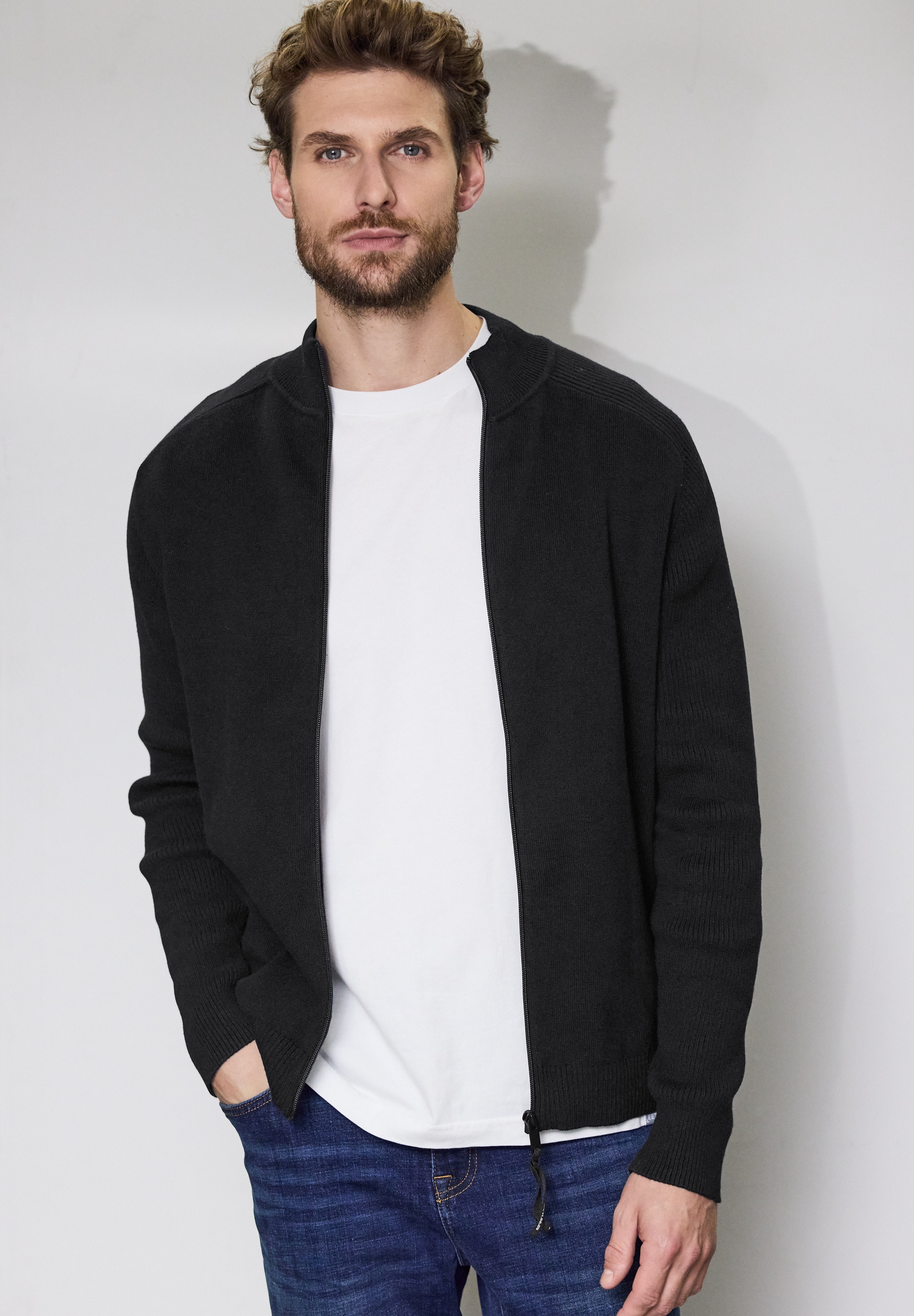 STREET ONE MEN Strickjacke, mit Stehkragen günstig online kaufen