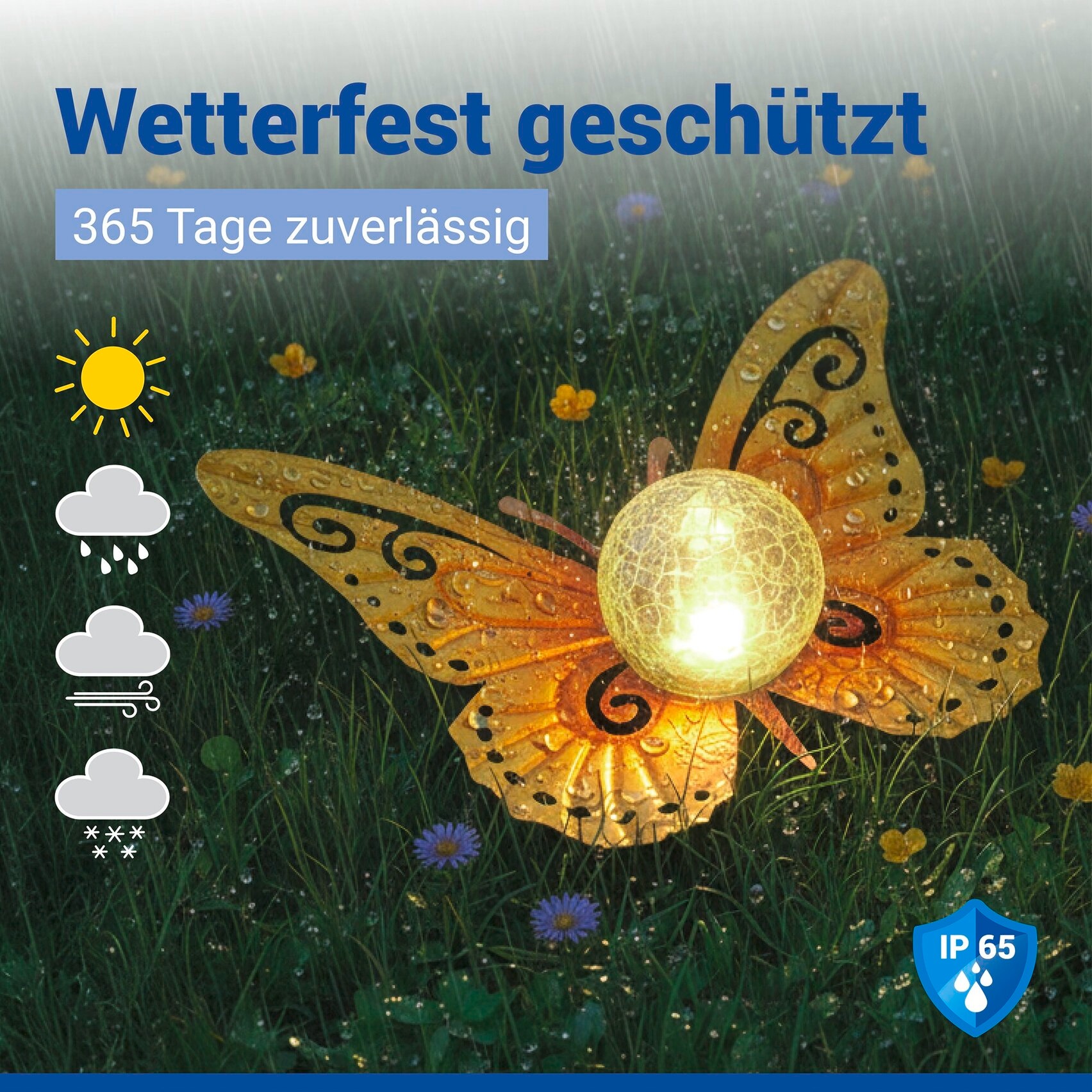 LED Gartenleuchte MAXIMEX "Modell Schmetterling", gold, B:35cm H:11,5cm L:27,5cm, Leuchten, LED Gartenleuchte, dekorative Gartenbeleuchtung, solarbetrieben, witterungsbeständig 2