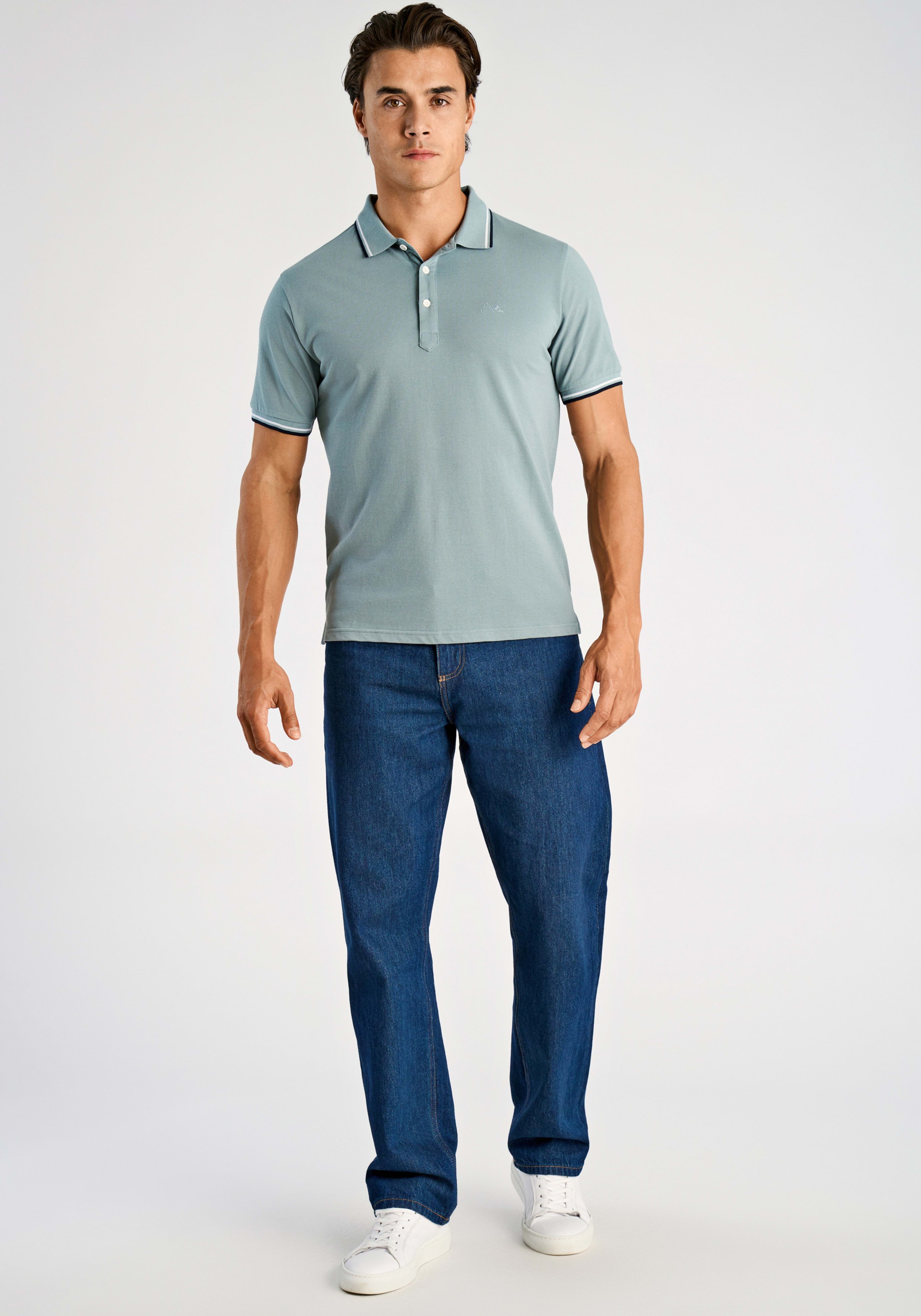 Poloshirt LINDBERGH, Herren, Gr. XXL, deep aqua, Piqué, Obermaterial: 100% Baumwolle, gerade hüftbedeckend, Rundhals, Bündchen kontrastfarben, Shirts, mit Logo-Stickerei und abgesetzten Bündchen 3