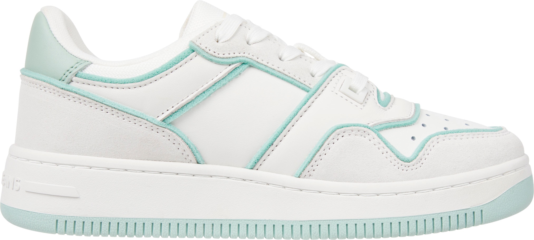 Tommy Jeans Keilsneaker "TJW RETRO BASKET FOAM EDGE", kontrastfarbenem Pastell-Besatz, Freizeitschuh, Halbschuh, Schnürs