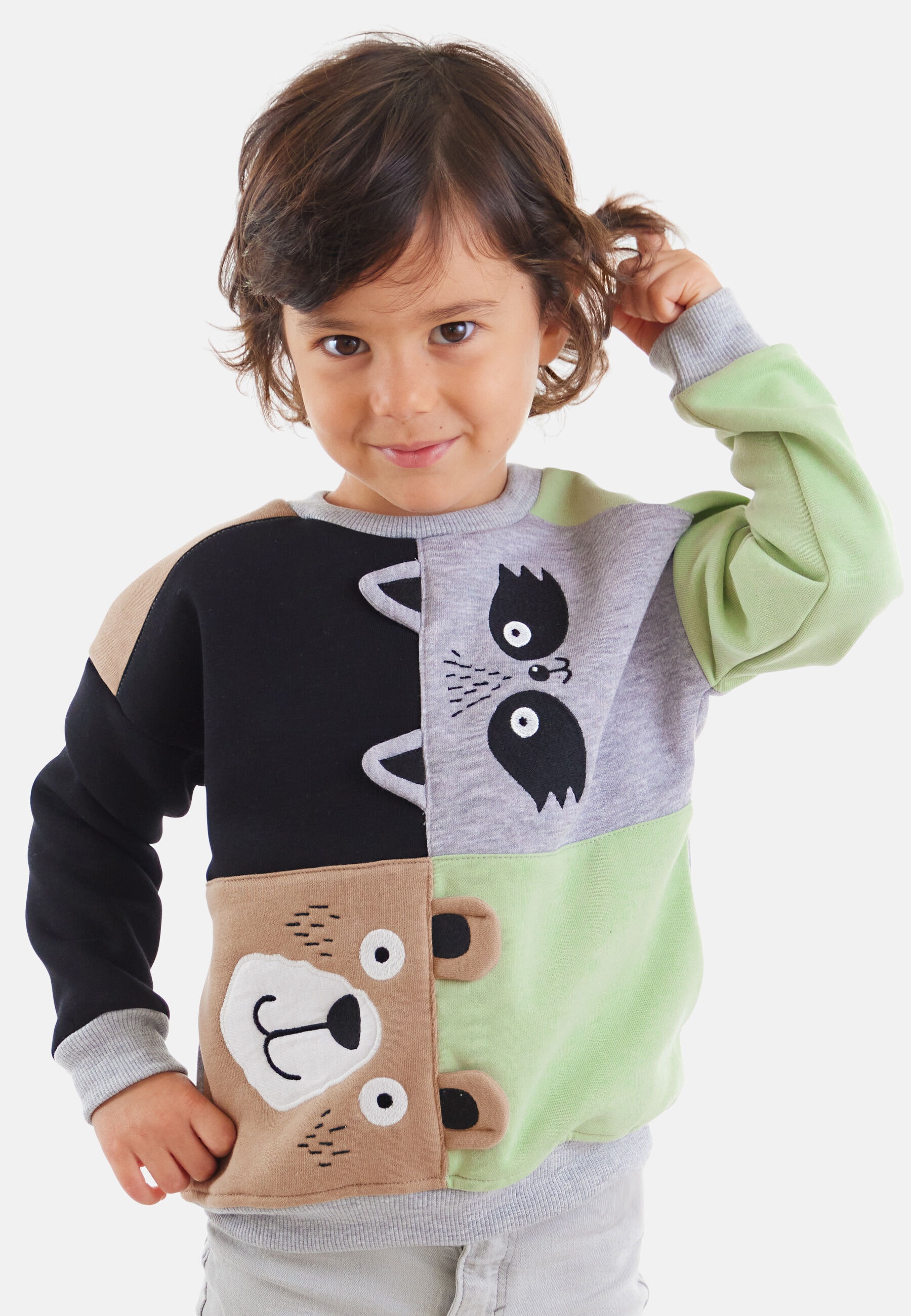 Denokids Rundhalspullover »Raccoon & Bear«, mit Waschbär- und Bär-Applikation