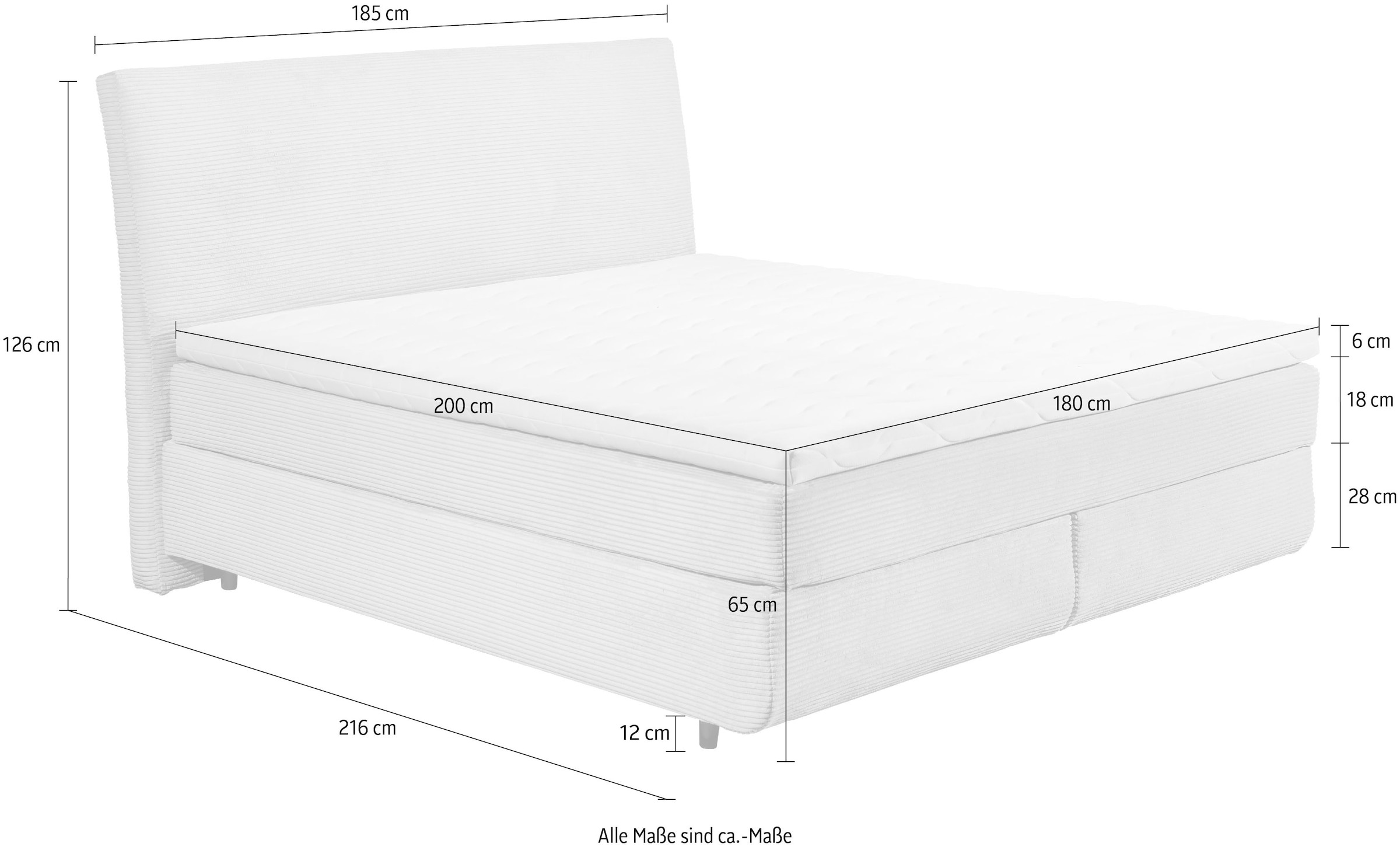 ED EXCITING DESIGN Boxspringbett »Marbella«, Duo-Matratze- harte Kokosmatte, weiche Filzabdeckung, Matratzenhülle