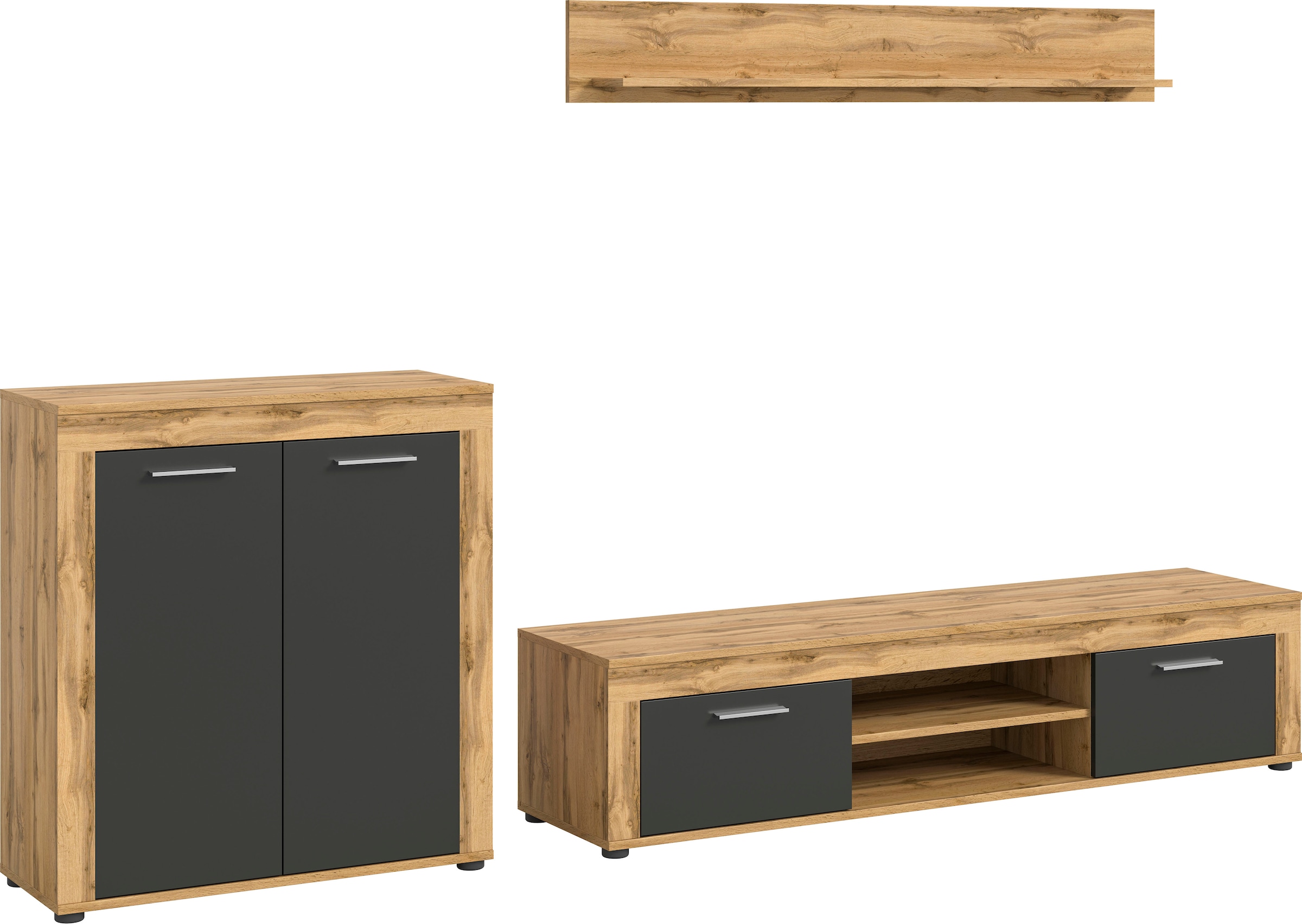 INOSIGN Wohnzimmer-Set "Aosta, Breite 255cm, bestehend aus Highboard, Lowboard, Wandboard", (3 St.), Wohnwand, Kombinati