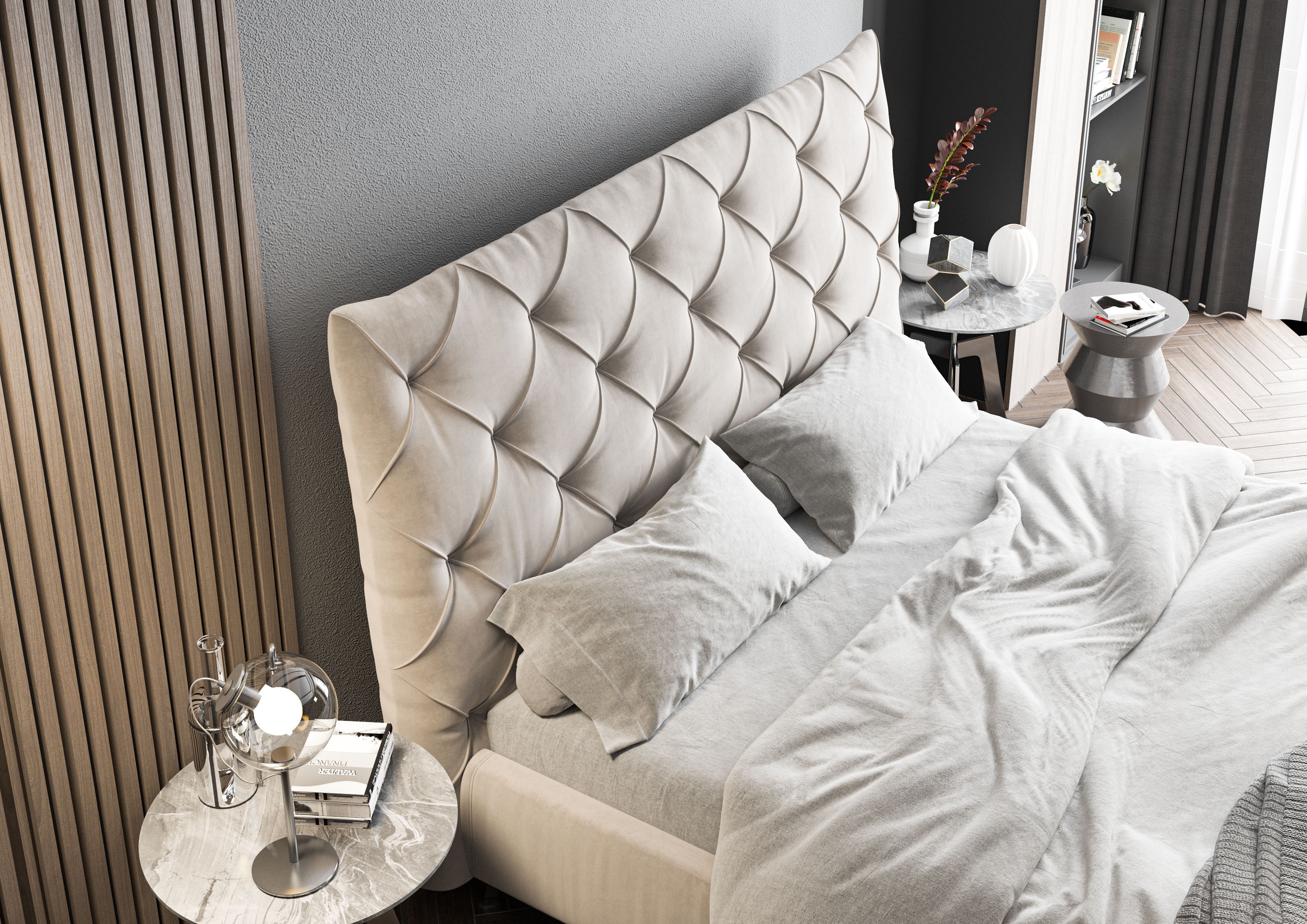 PLACES OF STYLE Polsterbett »Elloree, in 4 Breiten, hinten mit Originalstoff bezogen, auch in Leder« Kopfteilhöhe 143cm, belastbar bis 280 kg, auch in Überlänge 220cm