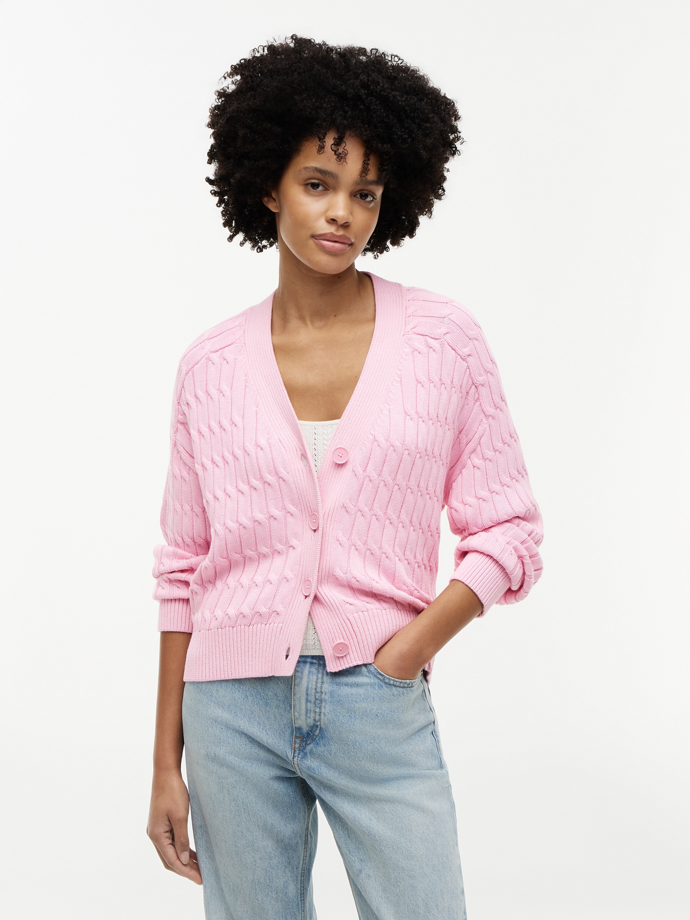 Tommy Hilfiger Strickjacke "MID GG CABLE V-NK LS CARDI" Baumwolle, mit Zopfstrickmuster