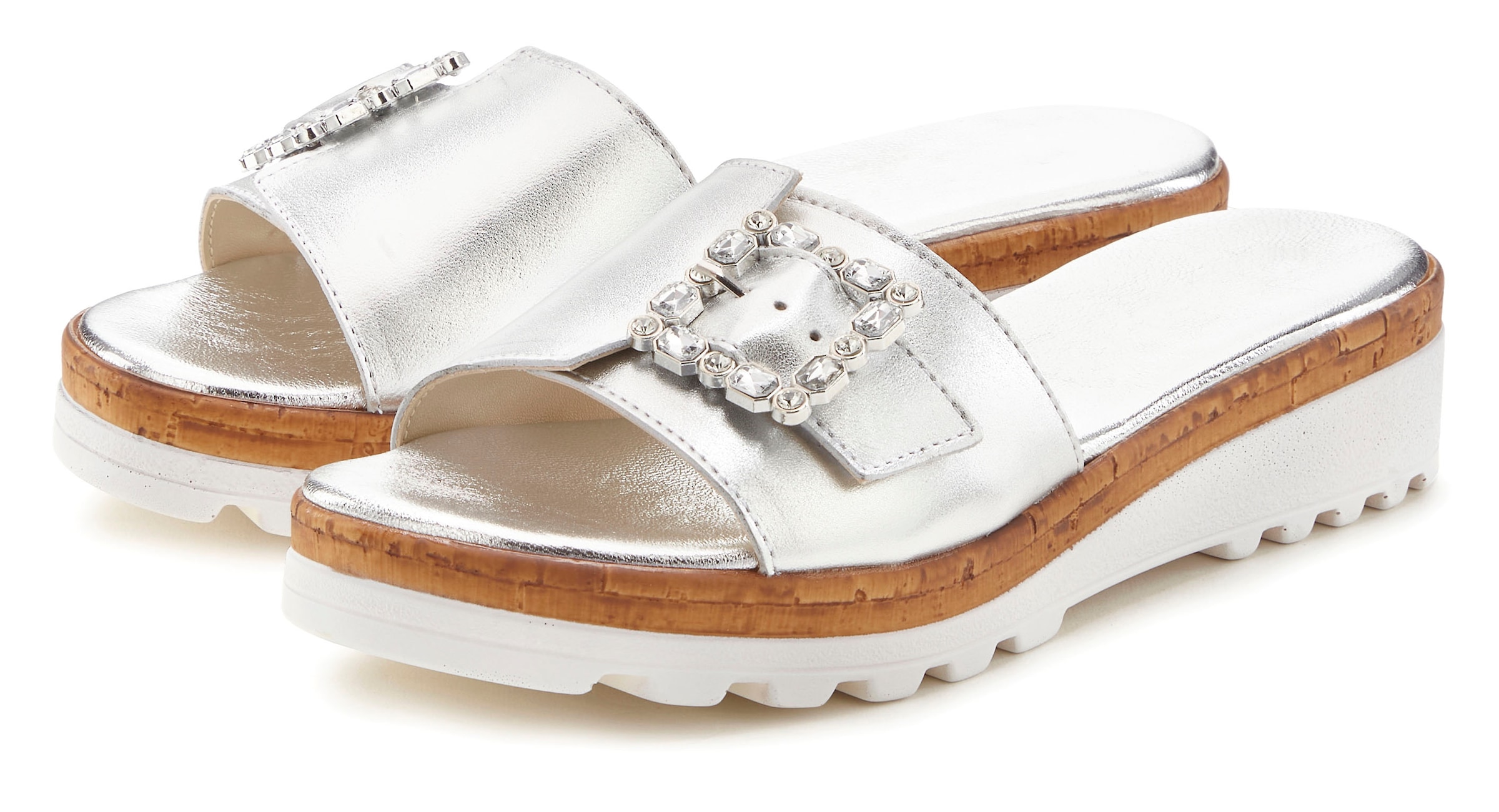 LASCANA Pantolette "Sandale, Sommerschuh, offener Schuh, Mule," aus Leder mit dezentem Keilabsatz