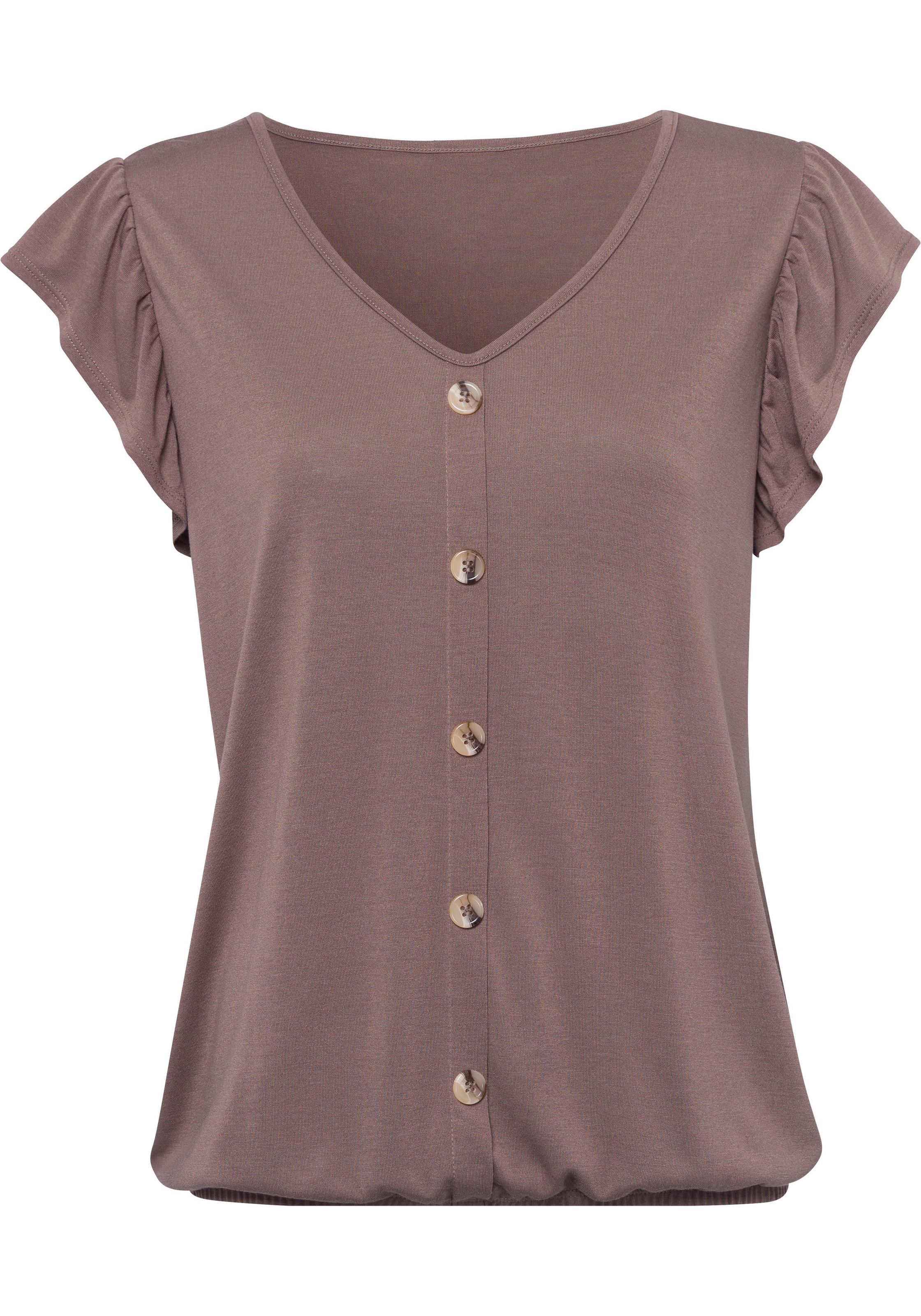 LASCANA Kurzarmshirt »mit Zierknopfleiste und Flügelärmelchen«, (2er-Pack), aus weicher Viskose-Qualität