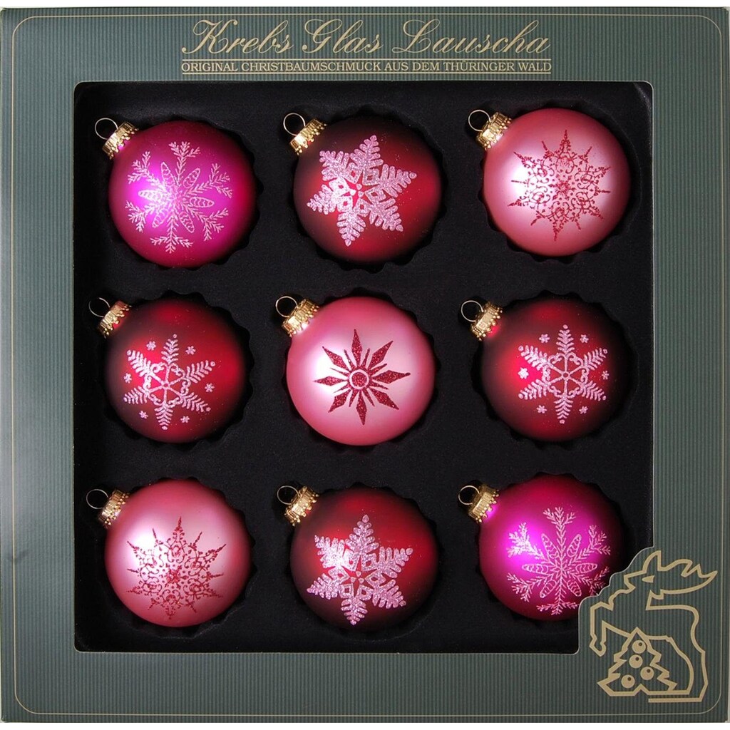 Krebs Glas Lauscha Weihnachtsbaumkugel »Schneeflocke, Weihnachtsdeko, Christbaumschmuck, Christbaumkugeln Glas«, (Set, 9 St.)