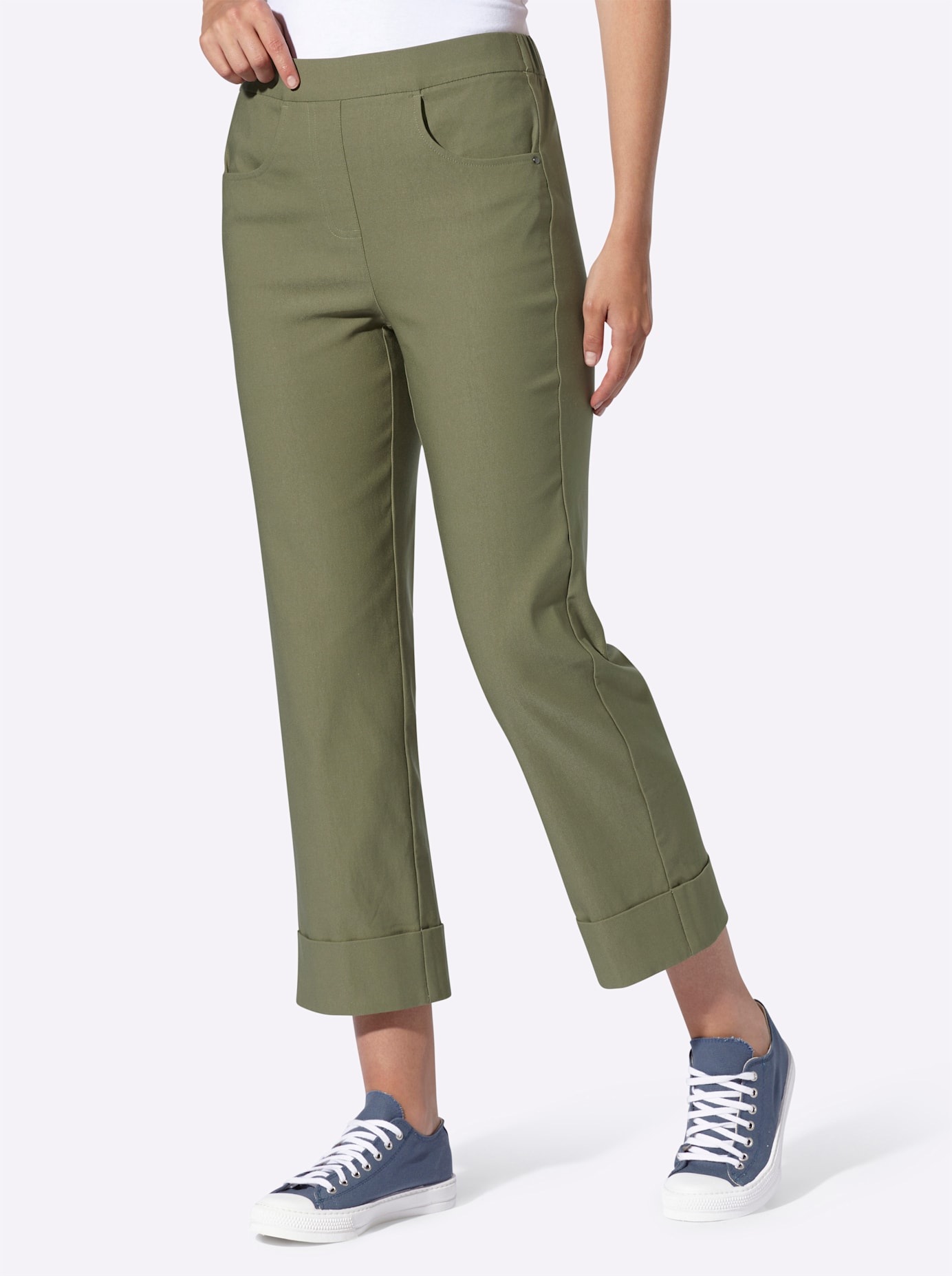 7/8-Hose HEINE, Damen, Gr. 48, Normalgrößen, khaki, 77% Viskose, 19% Polyamid, 4% Elasthan, unifarben, Hosen 7/8-Hose