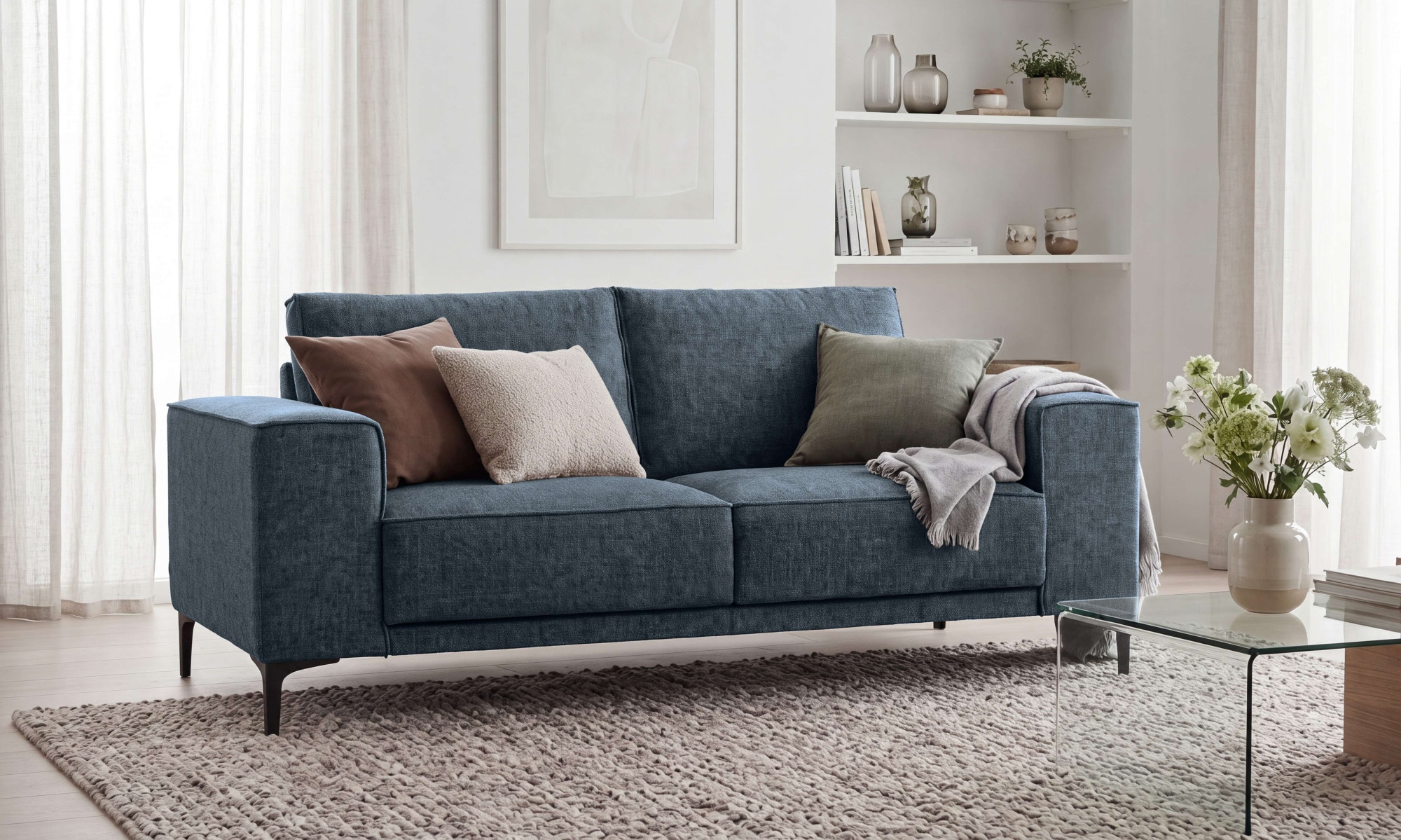 OTTO home 2-Sitzer »Kompaktsofa Oland mit modernem Chenille-Bezug« 164 cm, Wellenunterfederung, Skandi-Design, Metallfüße
