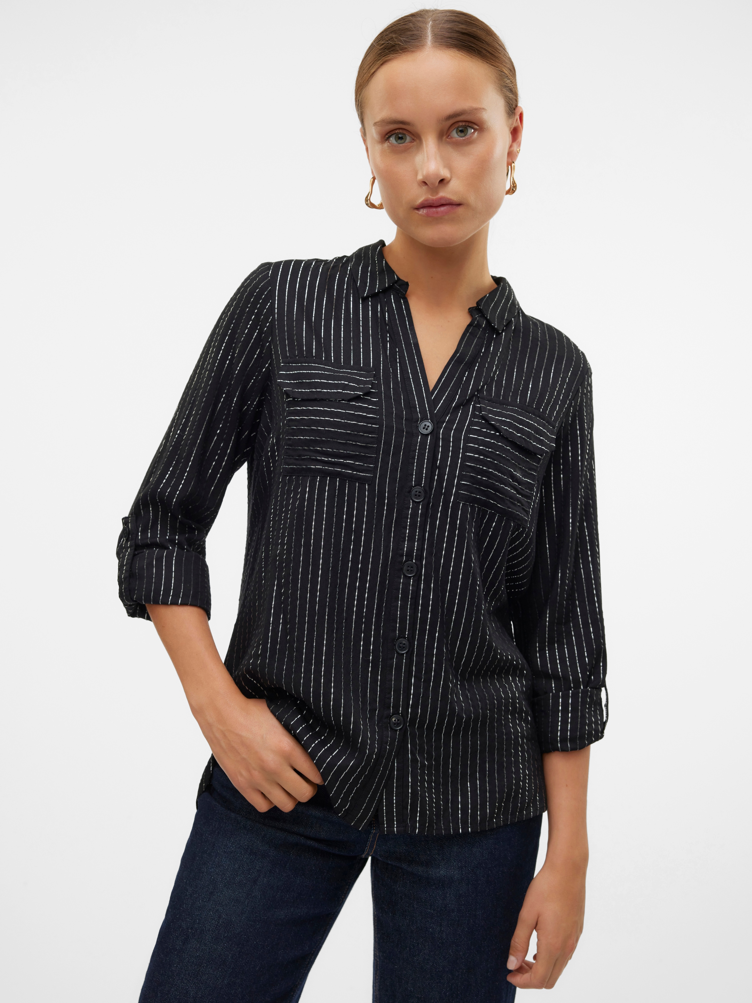 Vero Moda Hemdbluse "VMBUMPY LS GLITTER SHIRT WVN GA NOOS" Viskosemischung, regular fit