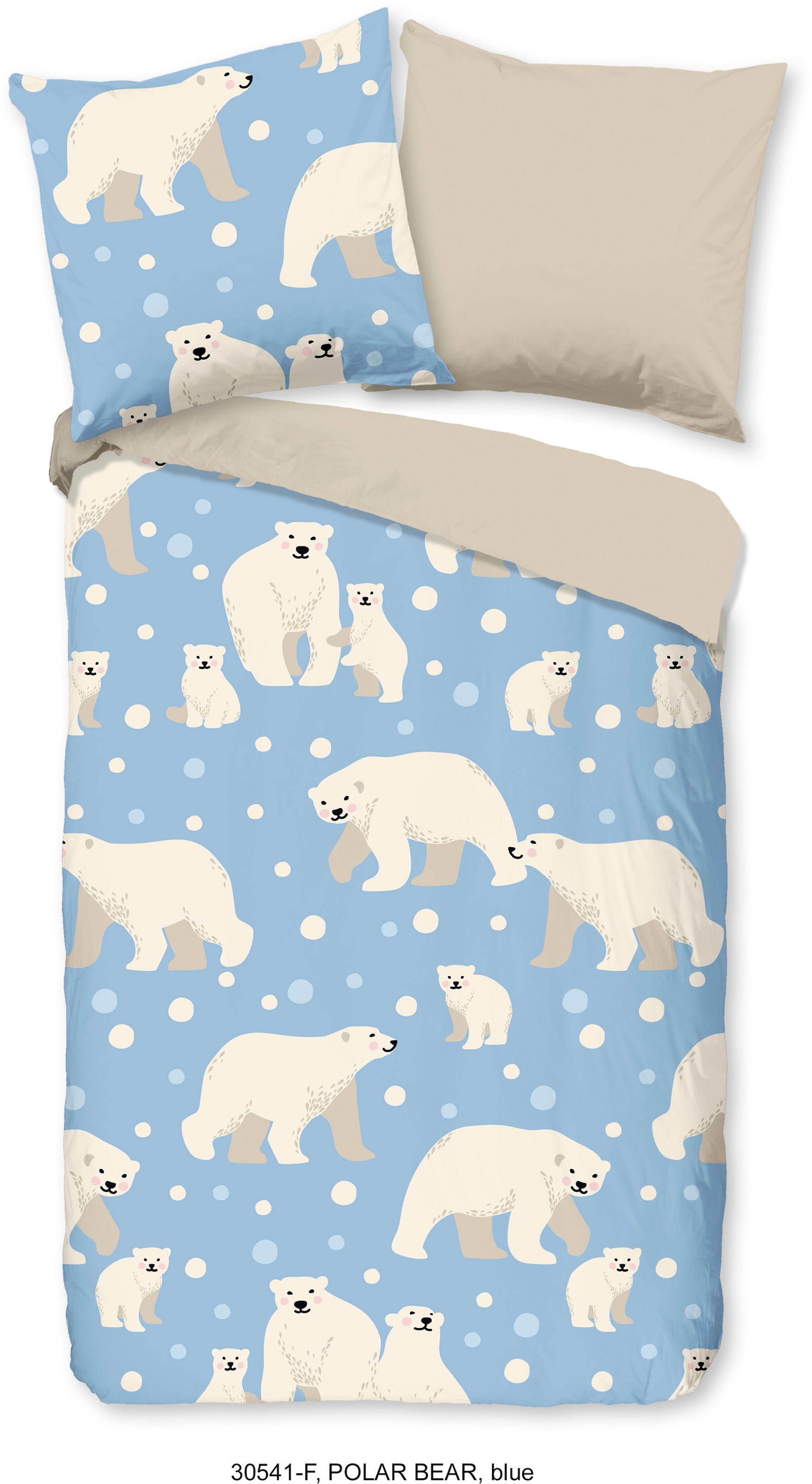 good morning Kinderbettwäsche "Polarbear Repeat", Biber, 135x200, Warm, Weich, Wendeoptik, Reißverschluss, Winter, Kind