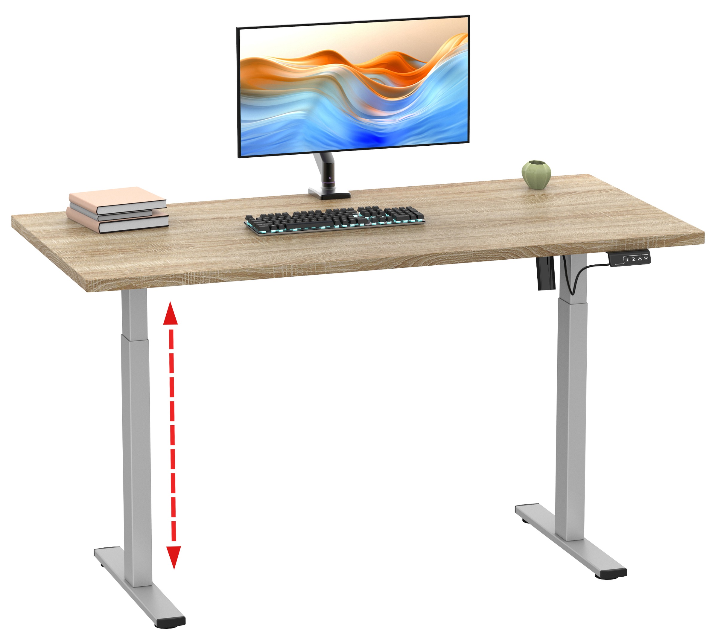 Schreibtisch VCM "Schreibtisch höhenverstellbar Lona 140x50", braun (silber, sonoma, eiche), B:140cm T:50cm, Tische, Schreibtisch - B/H/T: 140cm x 50c