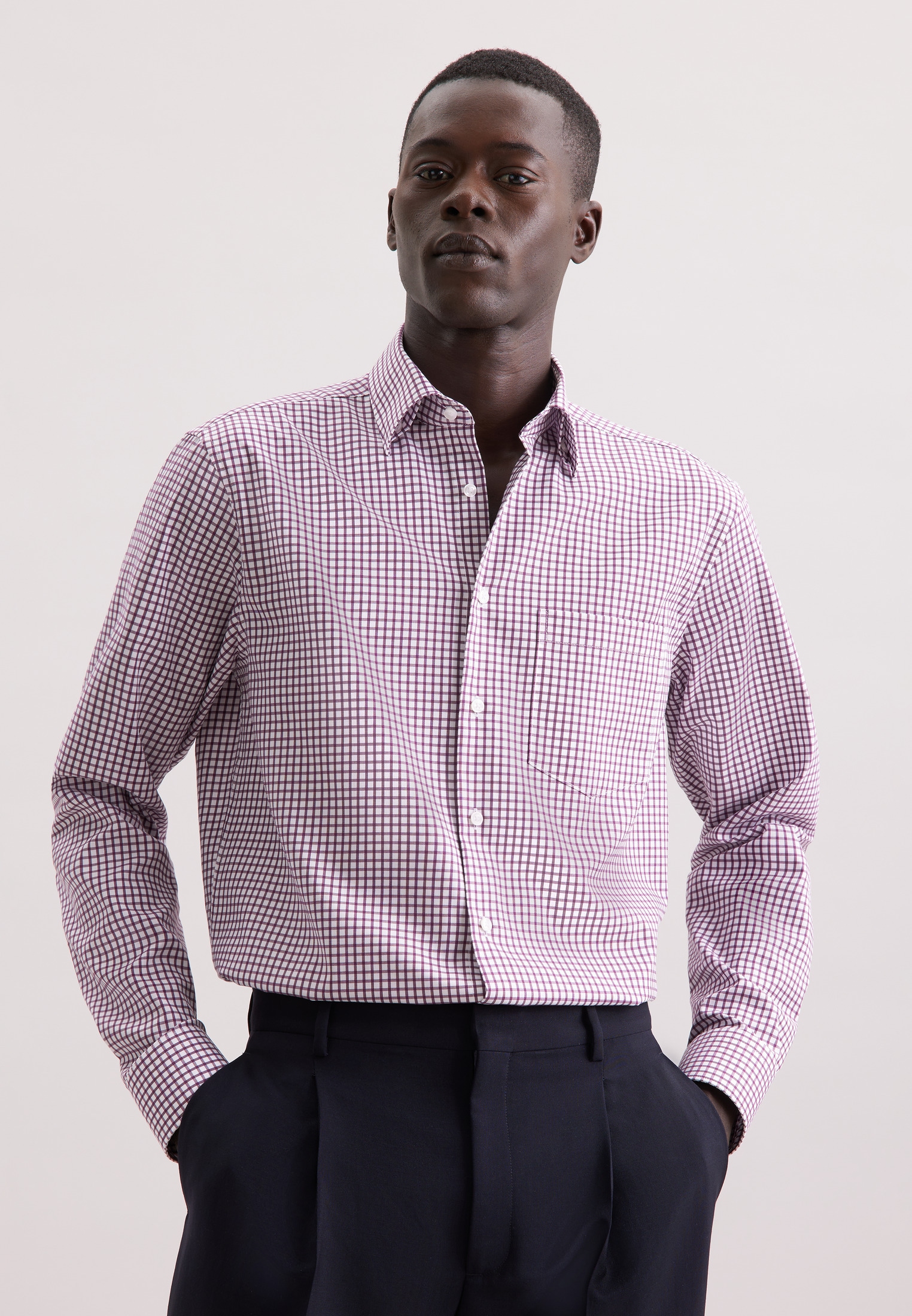 seidensticker "Schwarze Rose" Regular 1/1 Covered-Button-Down-Kragen Karo