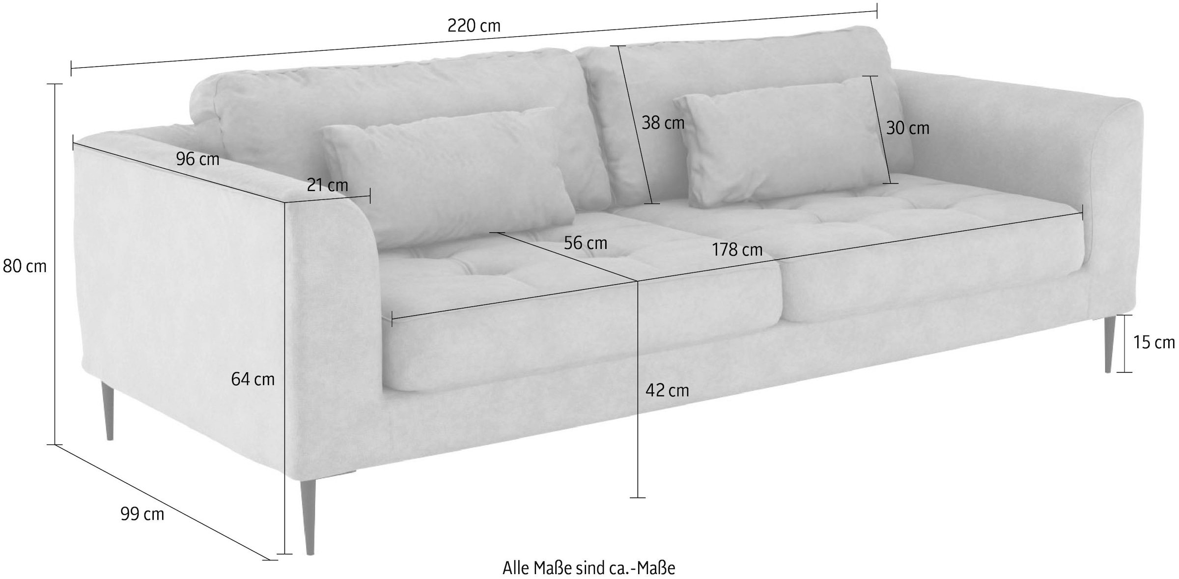 TRENDMANUFAKTUR 3-Sitzer »Luzi, gemütlich elegant, tolle Detailverarbeitung, Steppung im Sitz«, wahlweise mit Schlaffunktion und Bettkasten, inklusive Nierenkissen