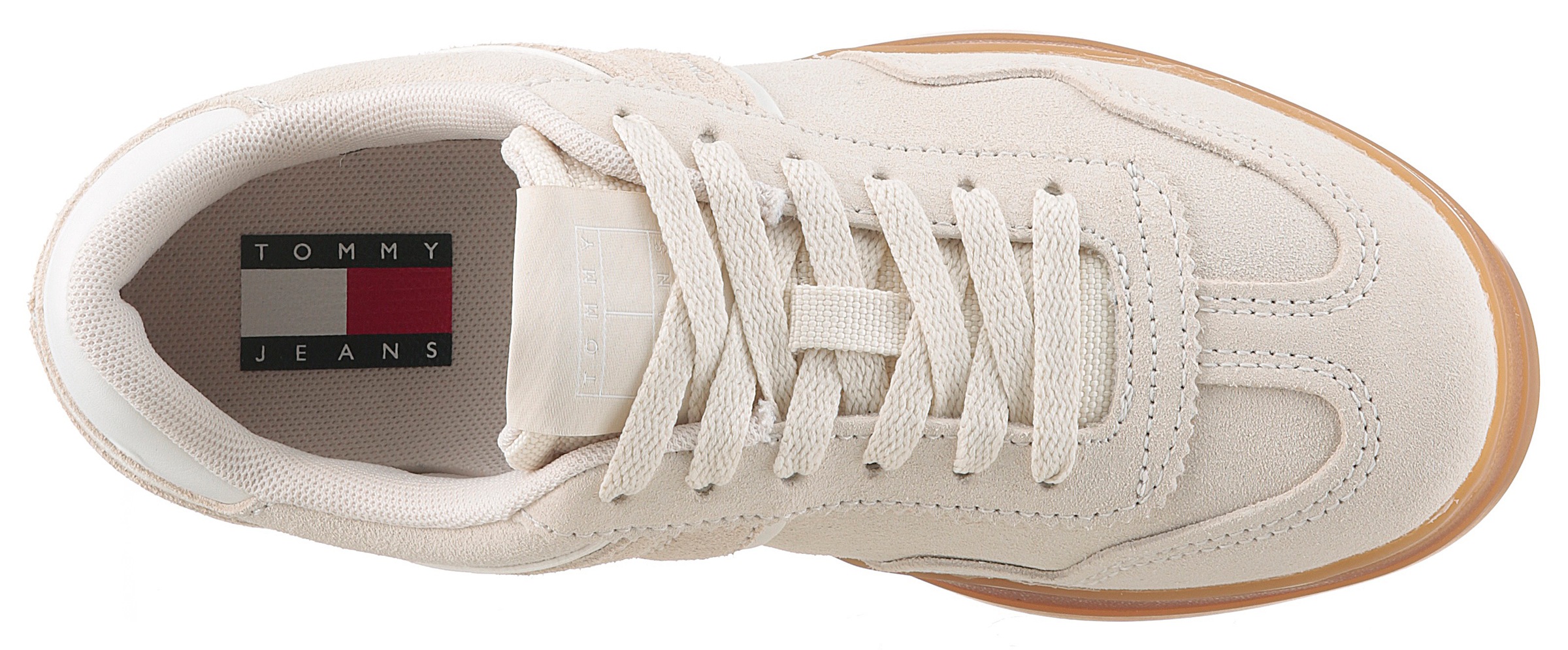 Tommy Jeans Plateausneaker »THE GREENWICH SUEDE«, Freizeitschuh, Halbschuh, Schnürschuh mit gepolstertem Schaftrand