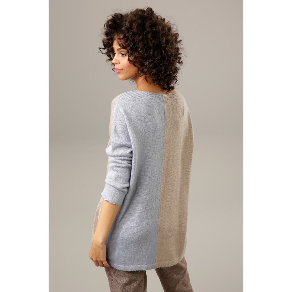 Aniston CASUAL Strickpullover, mit pastellfarbenem Farbteiler