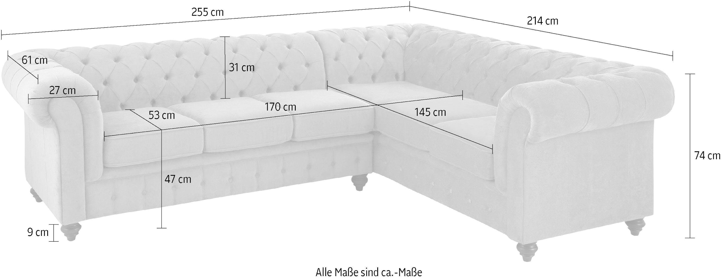 Home affaire Chesterfield-Sofa »Duc Ecksofa L-Form« hochwertige Knopfheftung im Rücken, Samtoptik mit changierender Optik