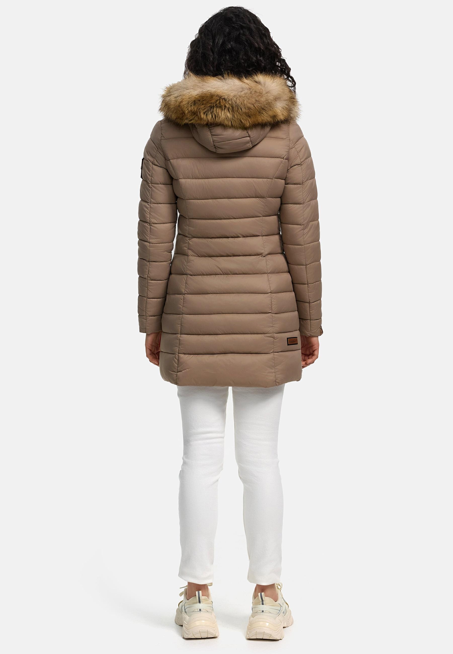 Marikoo Steppmantel »Rose-Stepp«, zeitloser Winterparka mit großer Kunstfellkapuze