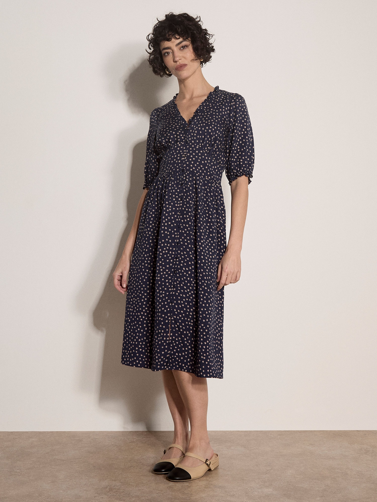 Apricot Midikleid »Polka-Dot Rüschenkleid« Gemustert