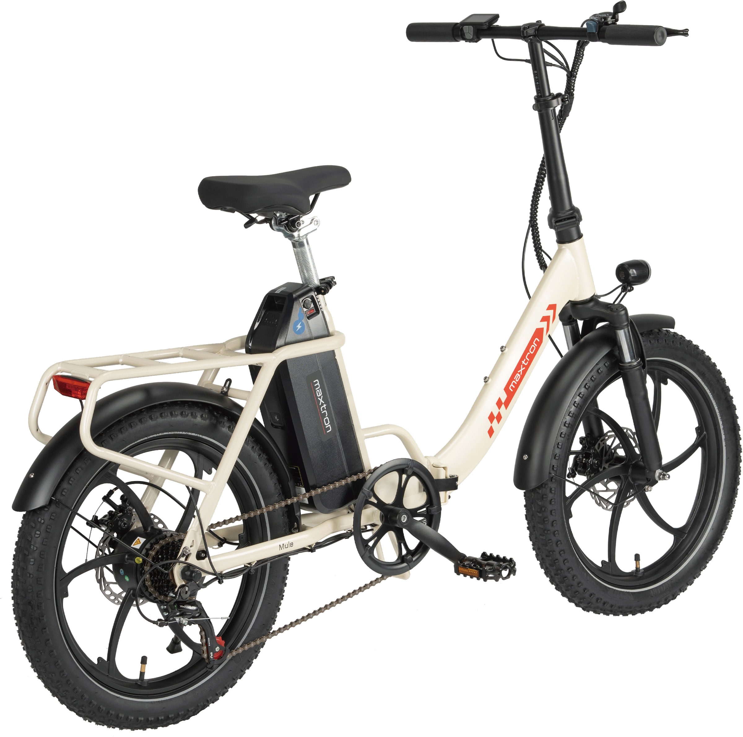 Maxtron »Maxtron MULE Klapprad« 7 Gang Shimano ALTUS Schaltwerk Kettenschaltung 250 W Packung,  Stadt & Abenteuer: 20" Fatbike mit XXL 20Ah Akku.