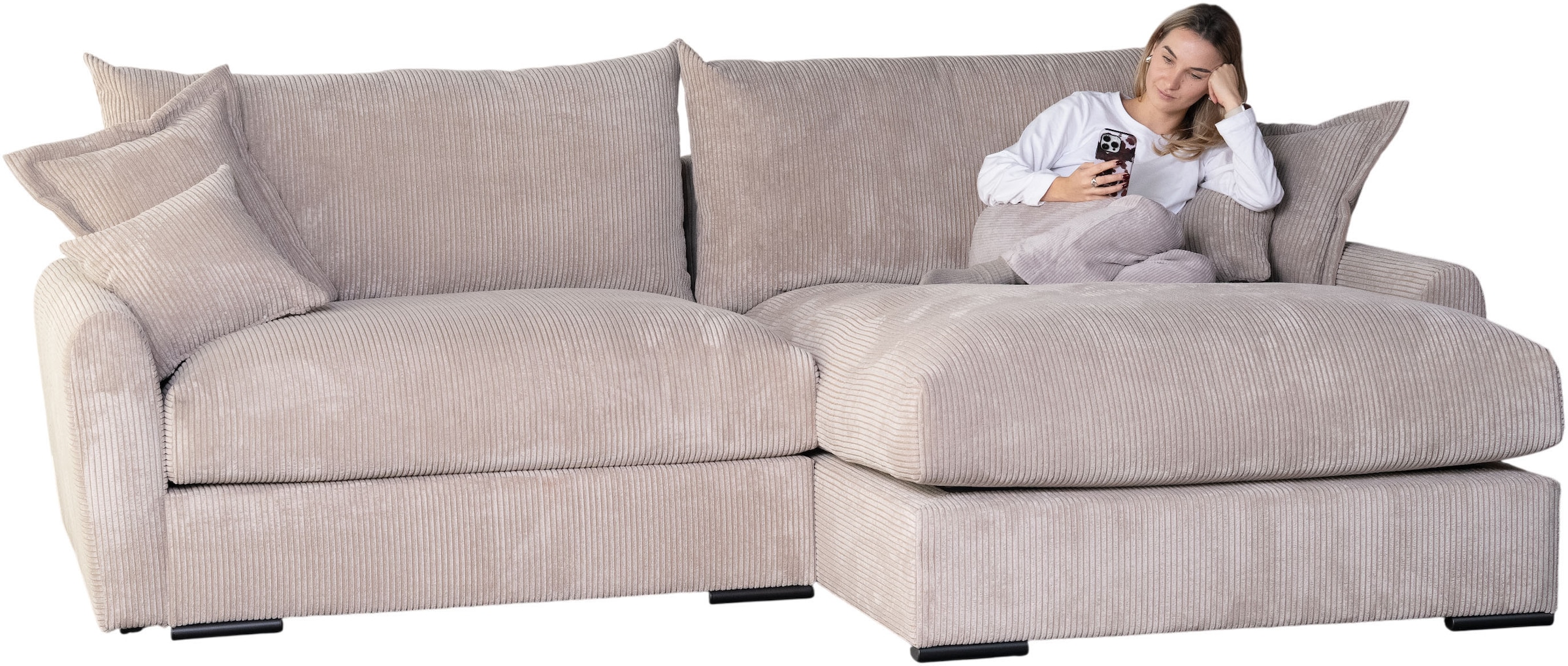 Home affaire Ecksofa »Finca XXL L-Form, B: 247 cm« 4 Zierkissen, Mega-Sofa, in Cord oder Chenille-Struktur, Federkern