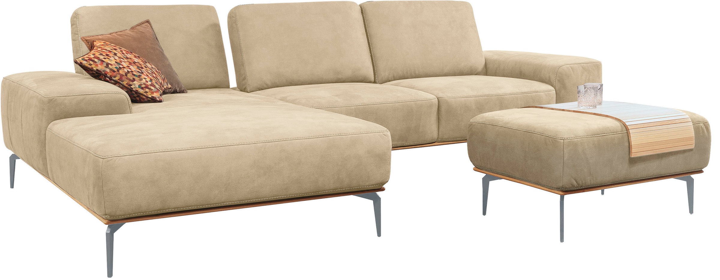 W.SCHILLIG Polsterhocker »run« mit elegantem Holzsockel, Füße in Silber matt, Breite 75 cm