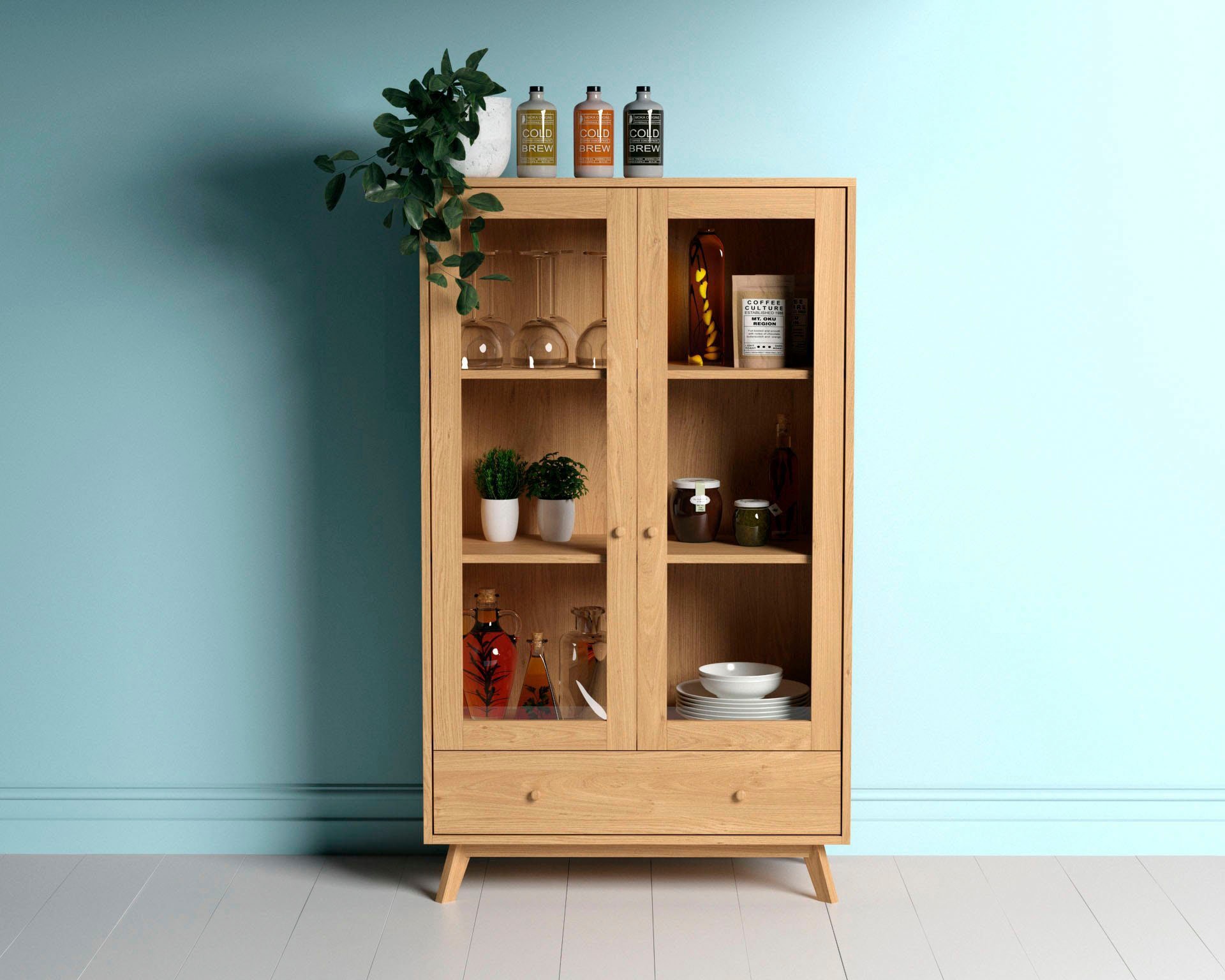 Woodman Glasvitrine "Kensal" im schlichten skandinavischen Design, Holzfurn günstig online kaufen