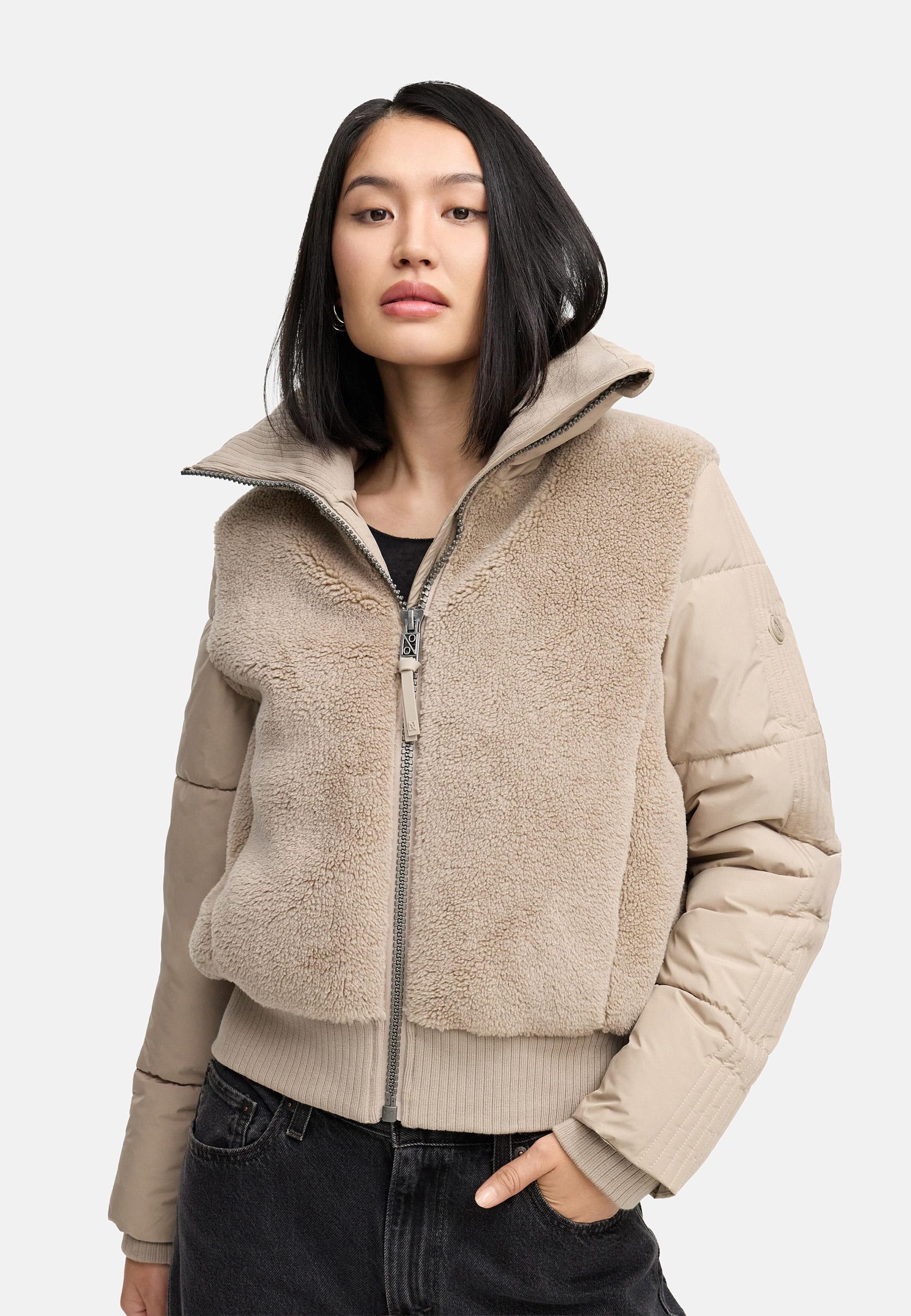 Navahoo Plüschjacke »Teddyzone 14«, ohne Kapuze, Teddy-Fleece Jacke mit hohem Kragen