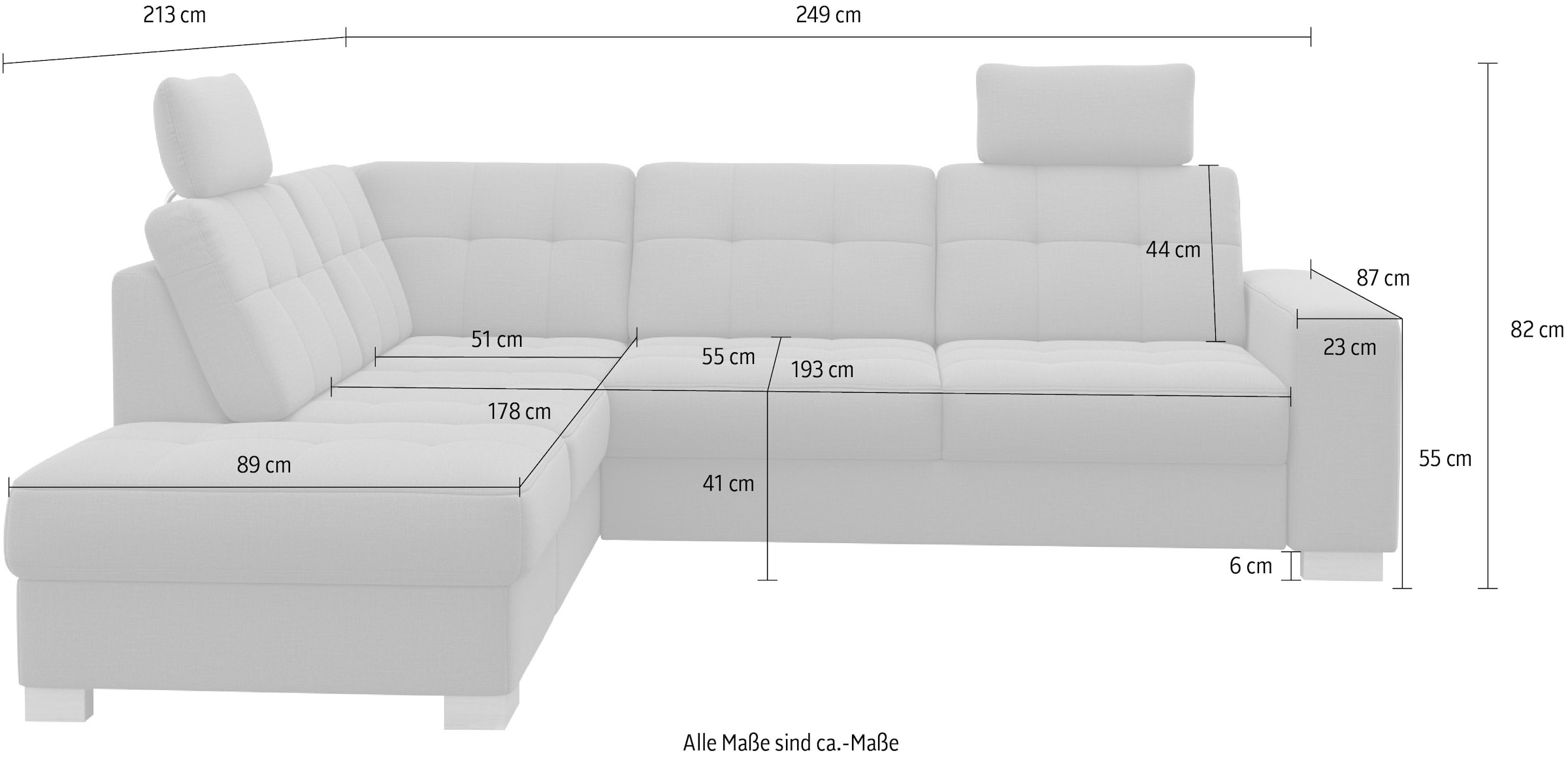 sit&more Ecksofa »Quincy L-Form« wahlweise mit Bettfunktion und Bettkasten