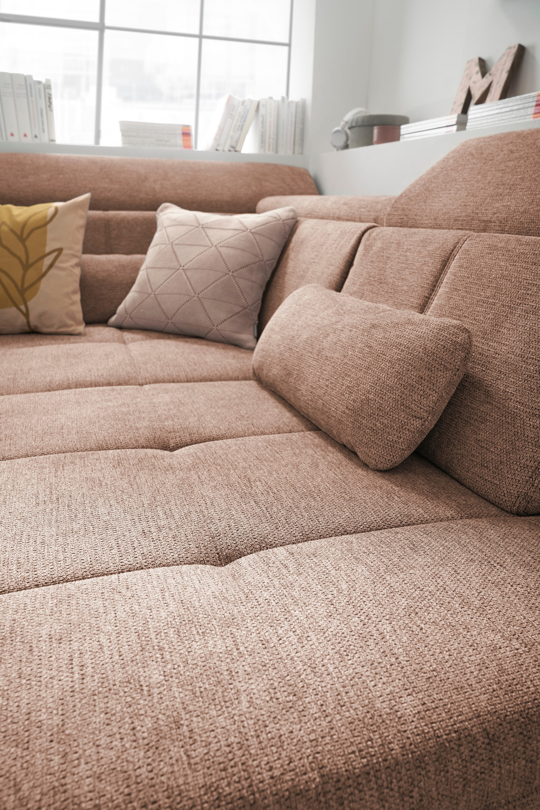 set one by Musterring Ecksofa »SO 3400 Sitzhöhe 47cm oder 49cm, Sitztiefe verstellbar, B/T 317/220 cm«, Kaltschaumpolsterung, Flachgewebe, whlw. mit weiteren Funktionen