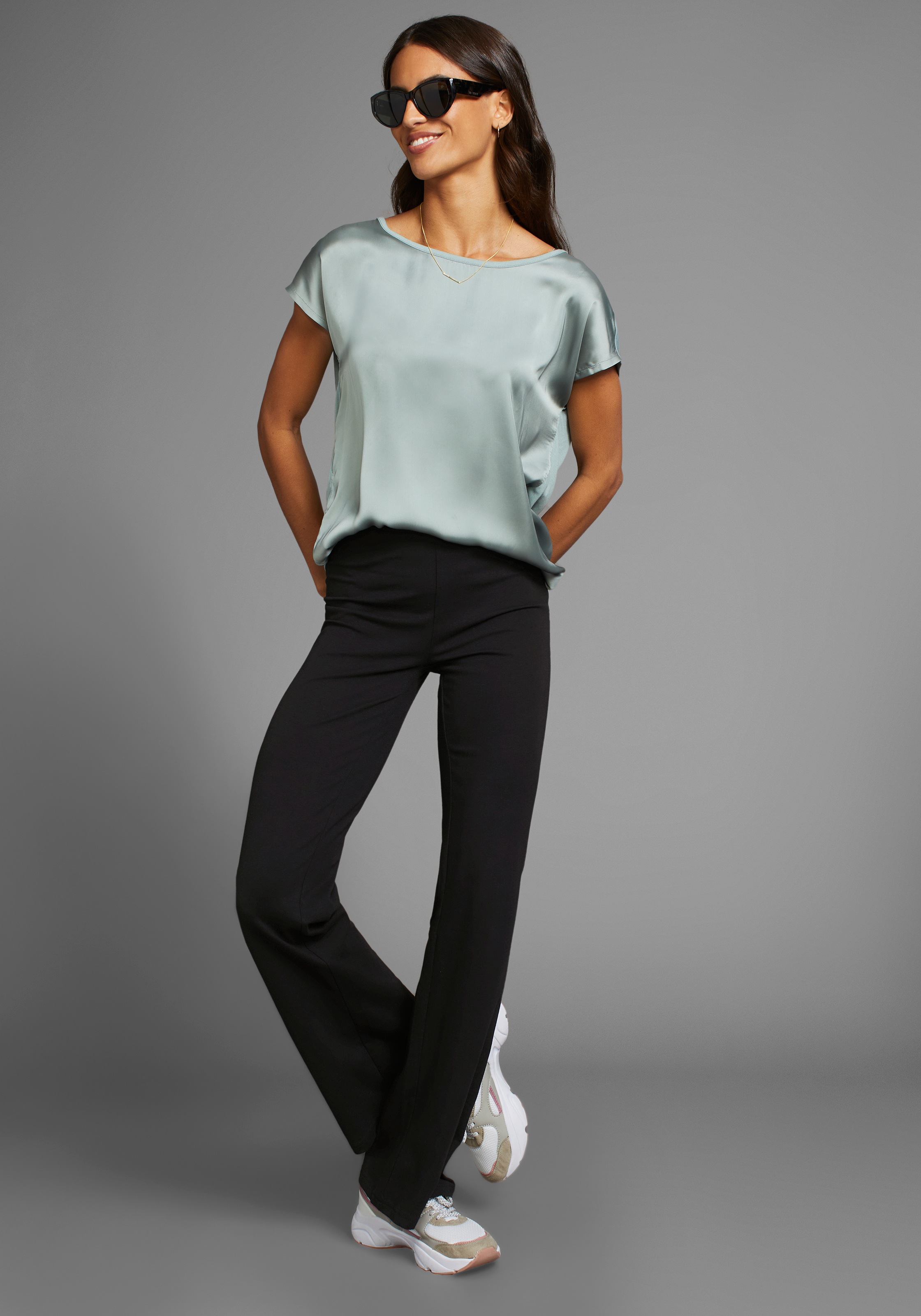 Laura Scott Shirtbluse Oversize, Kurzarm, hüftlange Schnittform, Rundhalsau günstig online kaufen