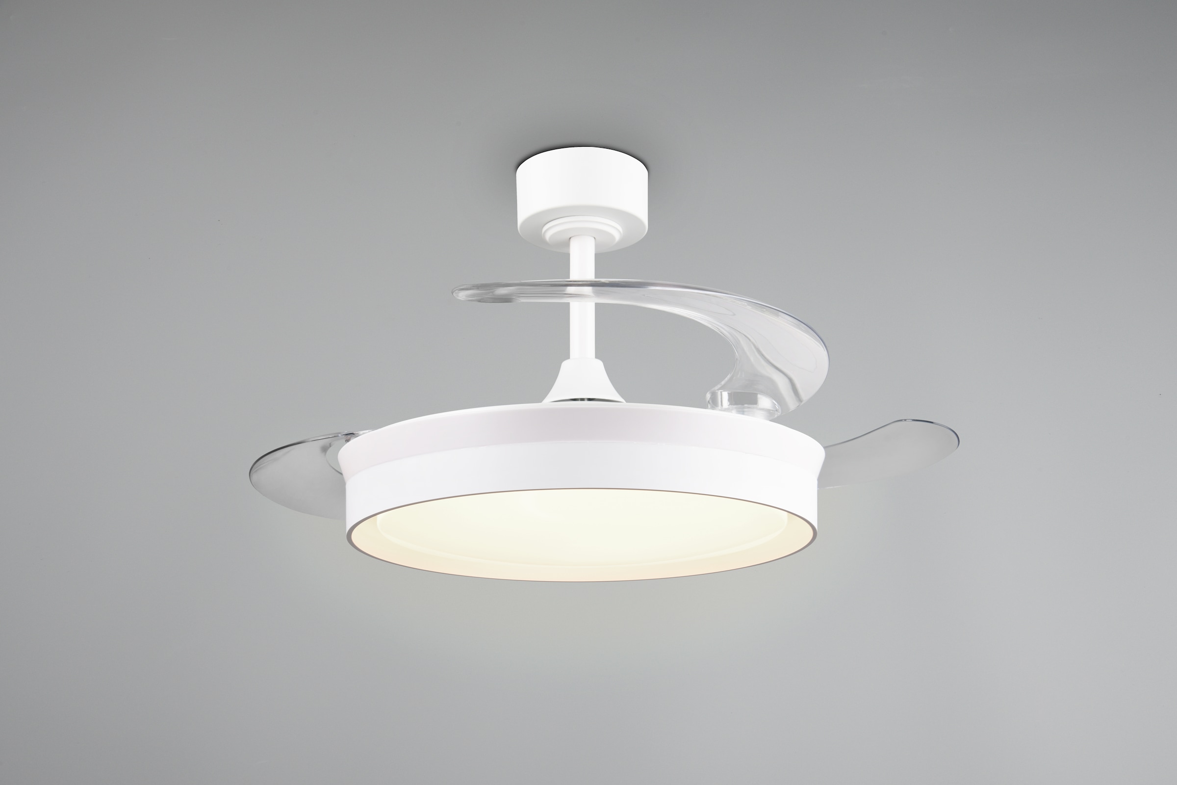 REALITY Leuchten LED Deckenleuchte »KERAVA mit Ventilator, Deckenventilator mit ausklappbaren Flügeln 30W« LED-Board 1 Stk. Farbwechsler | warmweiß - kaltweiß Ø 46 - 106 cm (aufgeklappt), 6 Stufen, LED 30W CCT dimmbar Timer