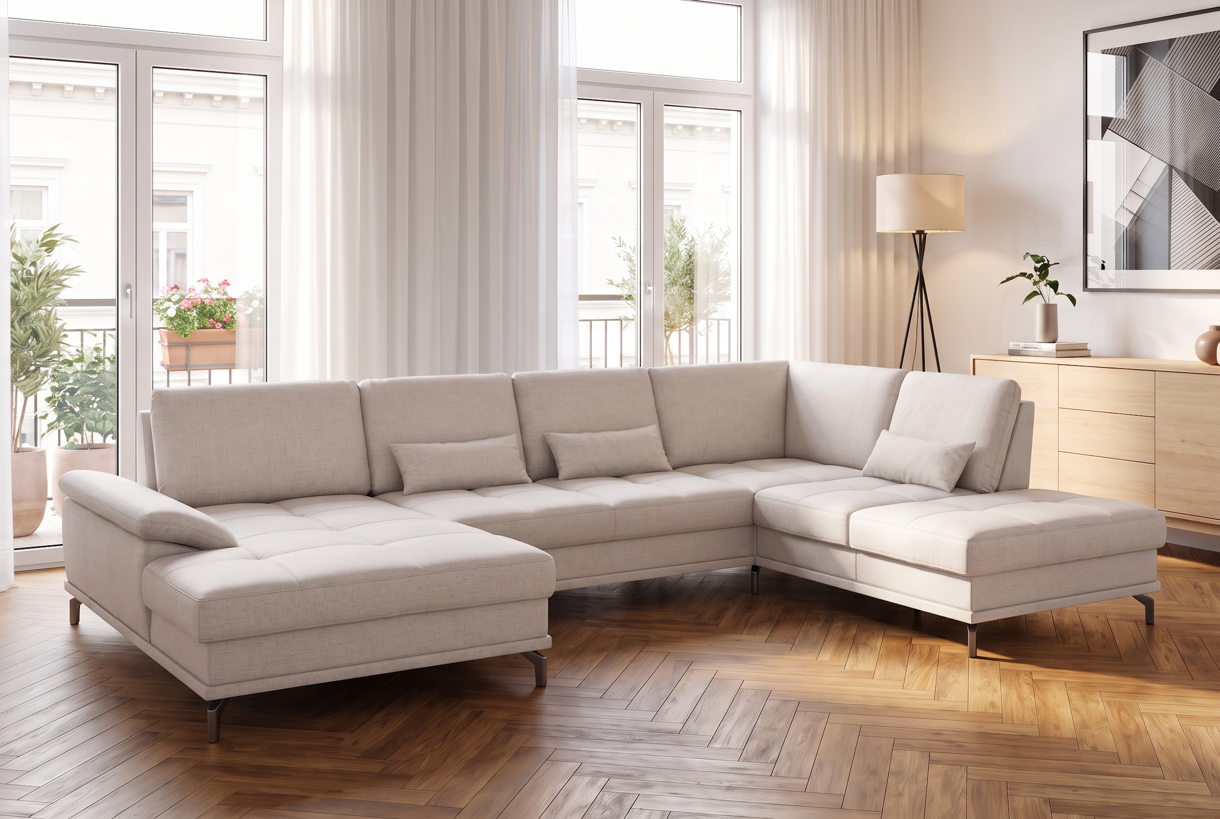 OTTO home Wohnlandschaft »Costello U-Form, B: 363 cm mit Sitztiefen- & Armteilverstellung« optional Schlaffunktion & Bettkasten